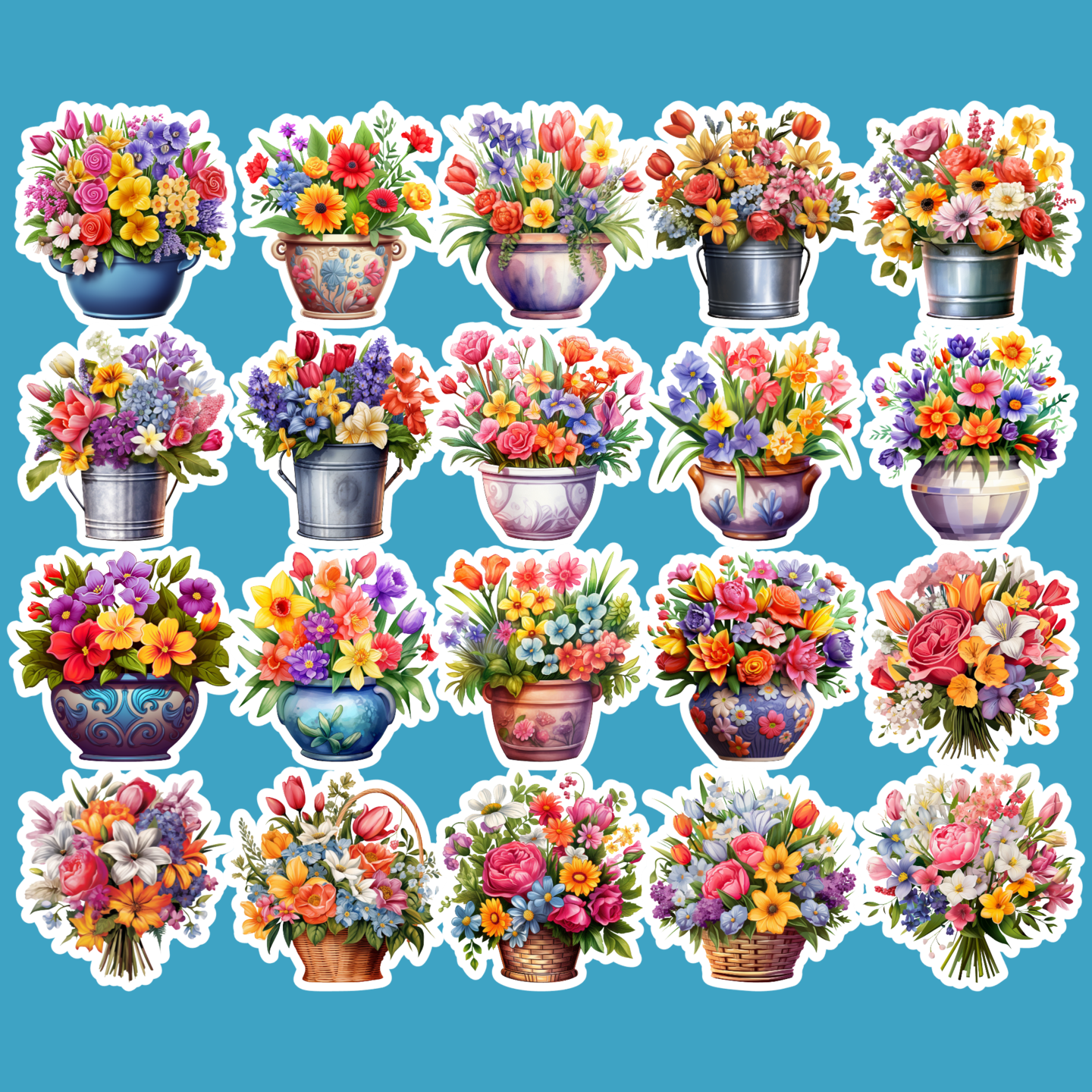 Spring Sticker Craft Spring Flowers In Assorted Containers Stickers, Spring, Stickers, Craft ...