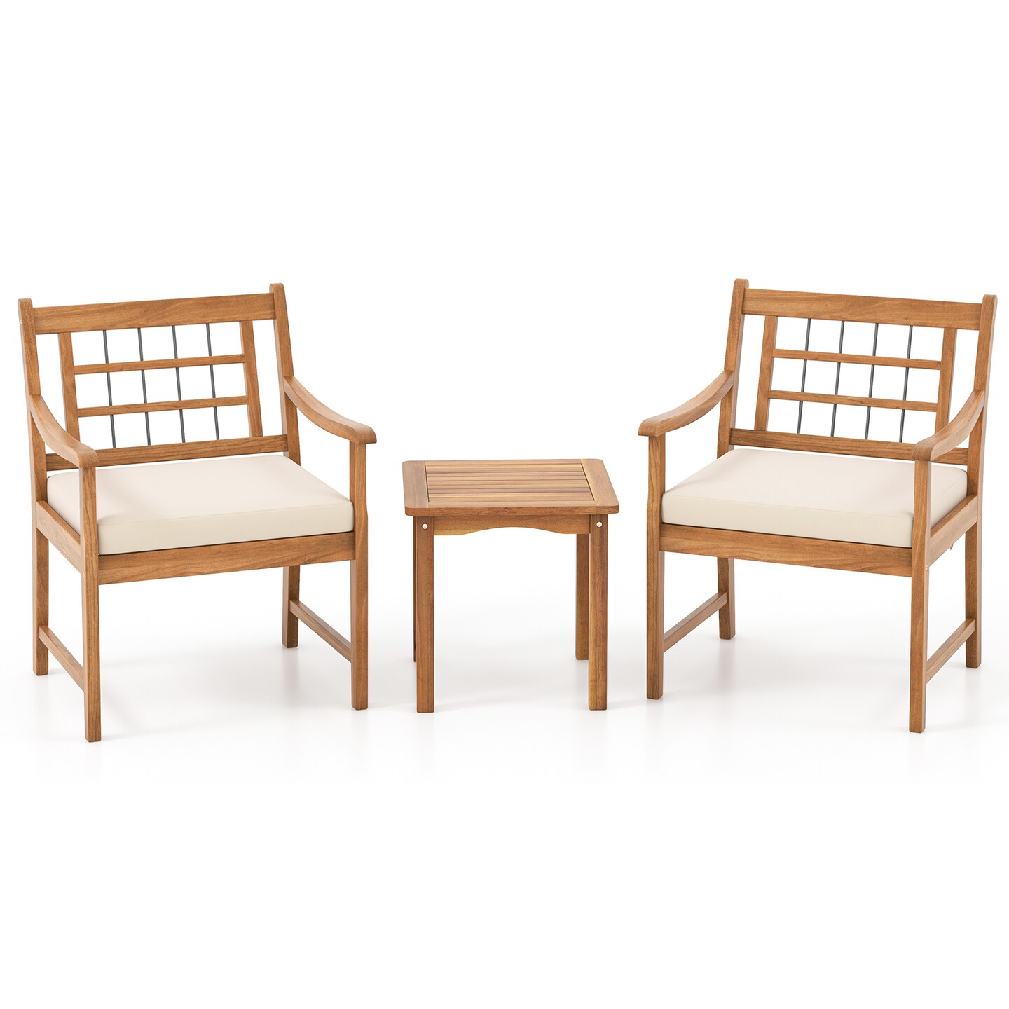 3 Piece Wood Patio Furniture Set with Seat Cushions and Acacia Wood Frame