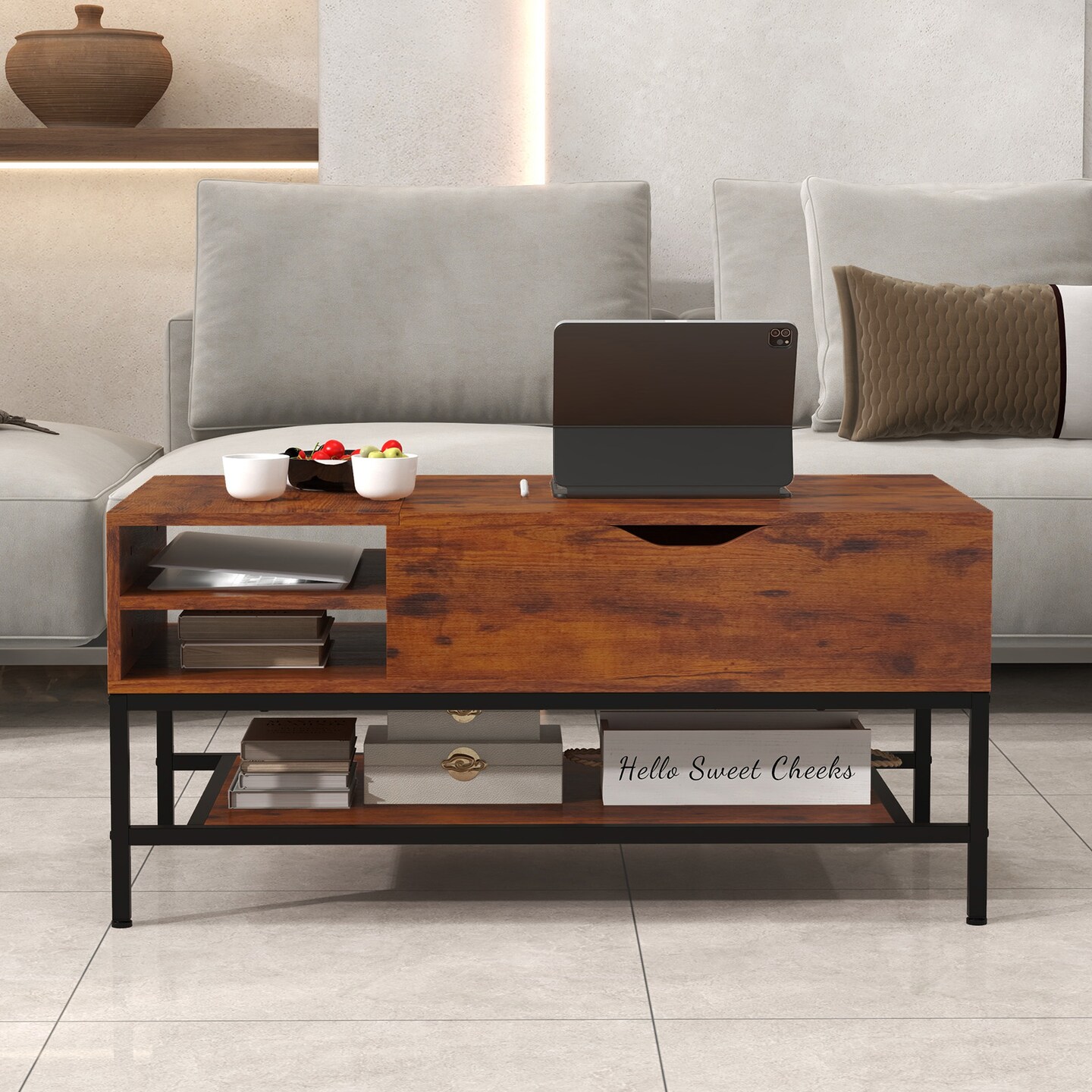 Lift Top Coffee Table with Hidden Compartment and Removable Storage Shelf - 39.5 x 19.5 x 19 (L x W x H)