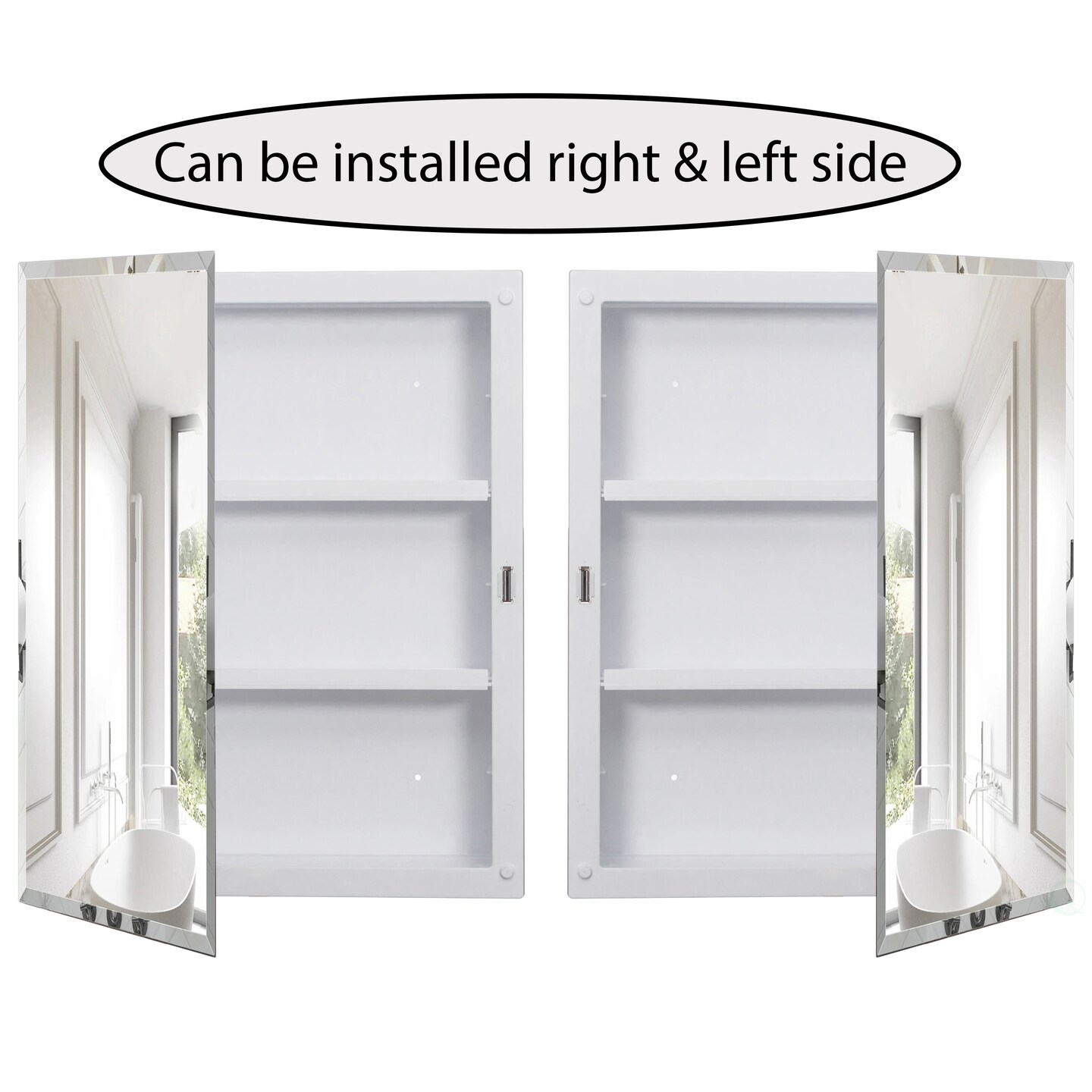 Basicwise Single Door Multi-Purpose Plastic Bathroom Medicine Cabinet with Mirror, Surface or Recessed Mount, Vanity Cabinet with 2 Plastic Adjustable Shelves, White