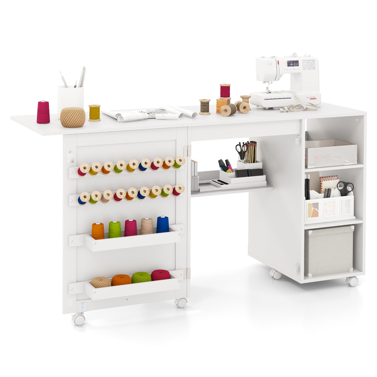 Multifunctional Folding Sewing Machine Craft Station with Storage Shelves for Easy Organization