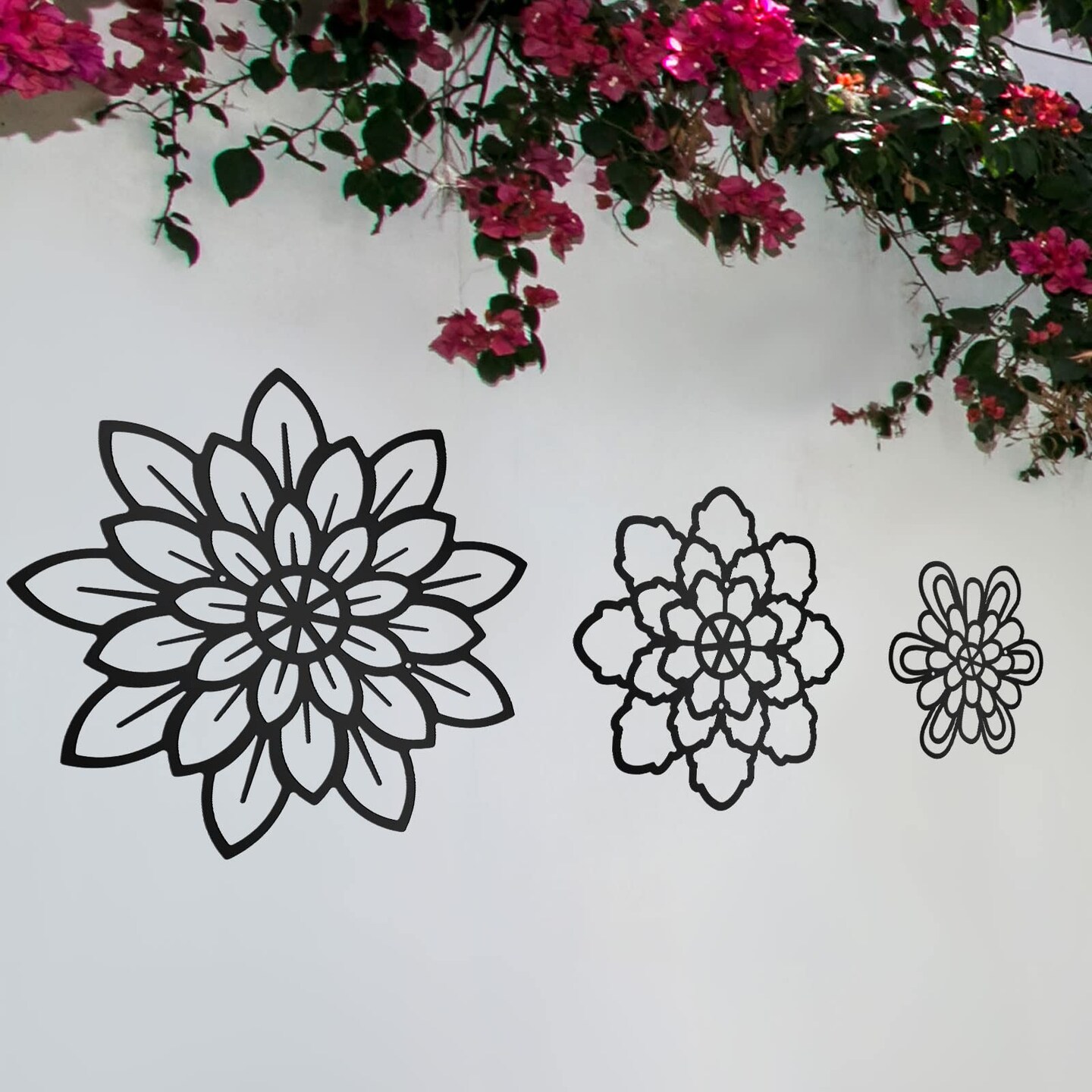Moxweyeni 3 Pieces Metal Flowers Wall Decoration, Metal Rustic Wall Art Decoration Farmhouse Wall Decorations Multiple Floral Hanging Decoration for Bathroom Home Office(Black, Modern Style)