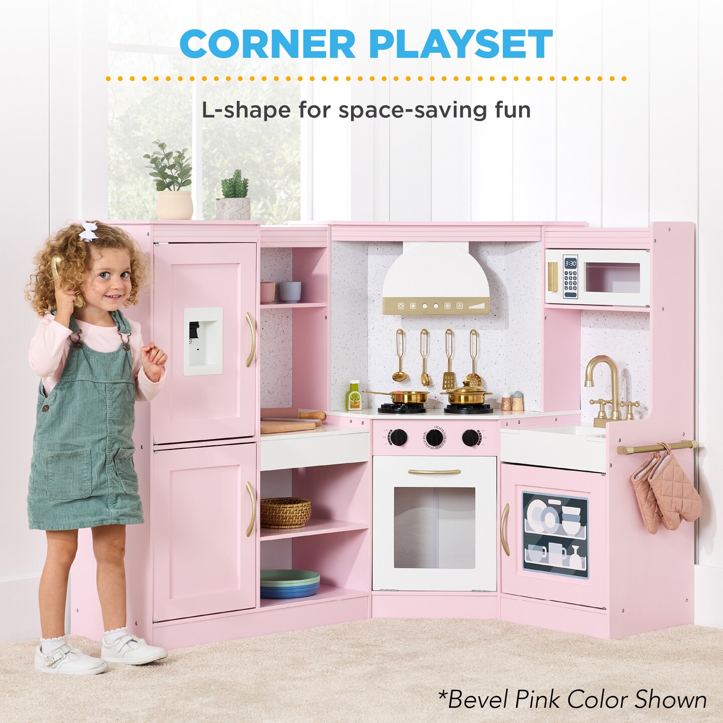 Best Choice Products Pretend Play Corner Kitchen, Interactive Wooden Kids Set w/ Lights &#x26; Sounds