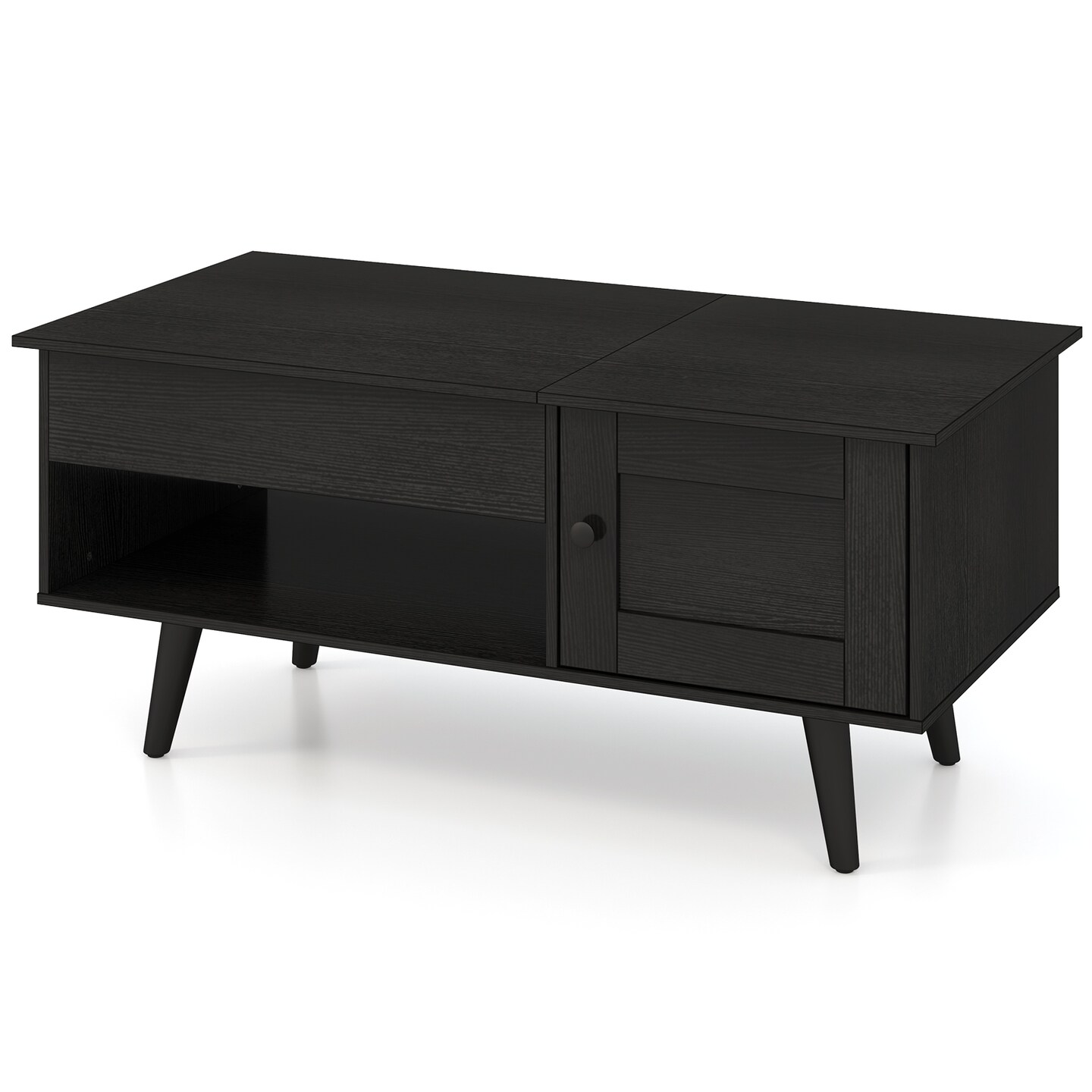 Modern Lift-Top Coffee Table with Hidden Compartment Open Shelf and Side Cabinet Wood Finish