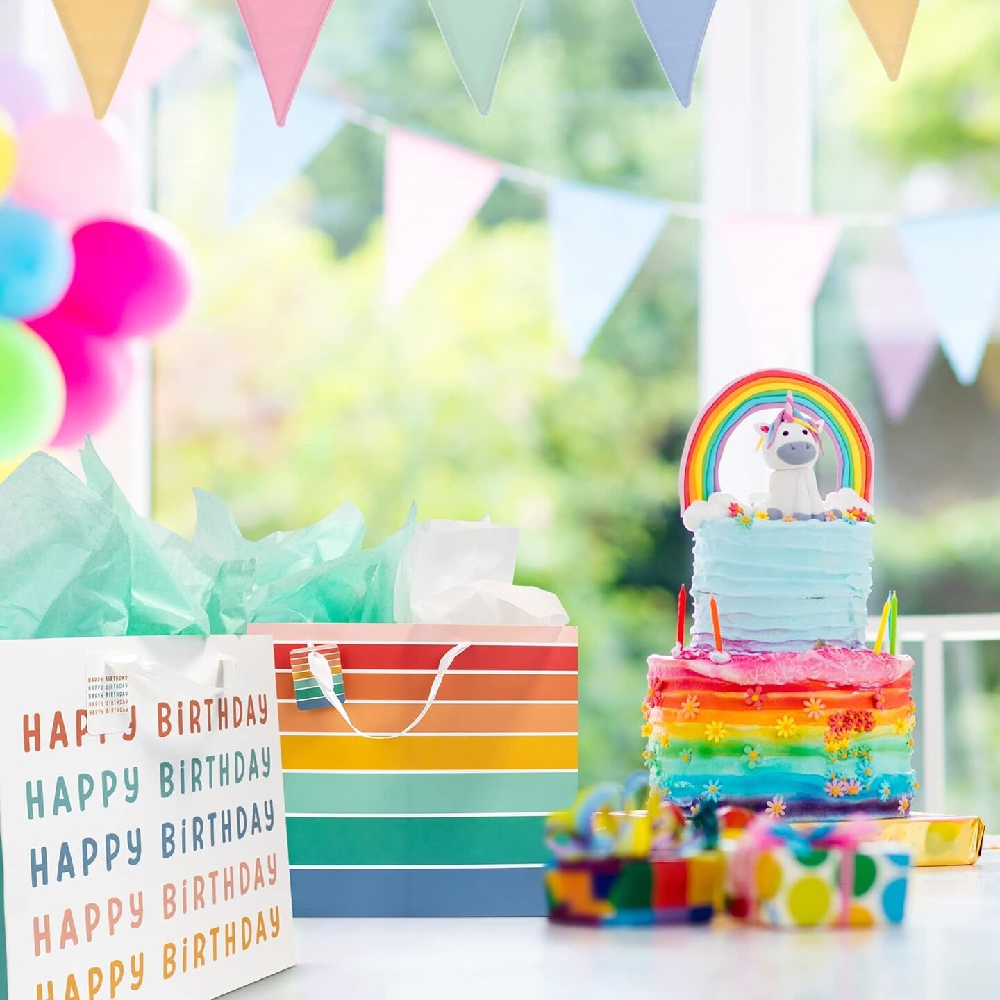 Beautiful Birthday Gift Bags Set of 2 - Large 16&#x22; Bags with Handles Incl. Matching Tissue Paper, Cards &#x26; Stickers - Reusable and Perfect for Presents&#x2026;