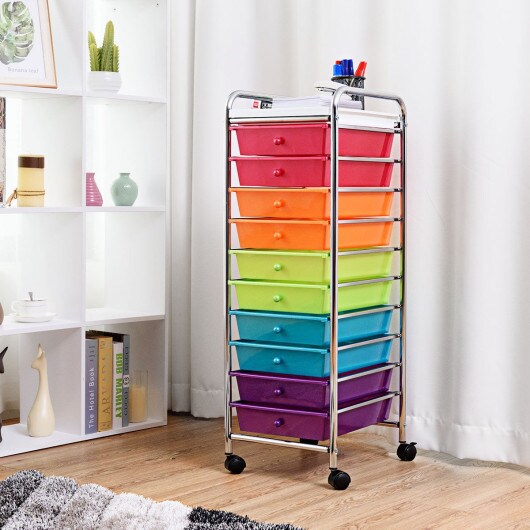 10 Drawers Rolling Organizer Cart Craft Utility Mobile Trolley - Multi