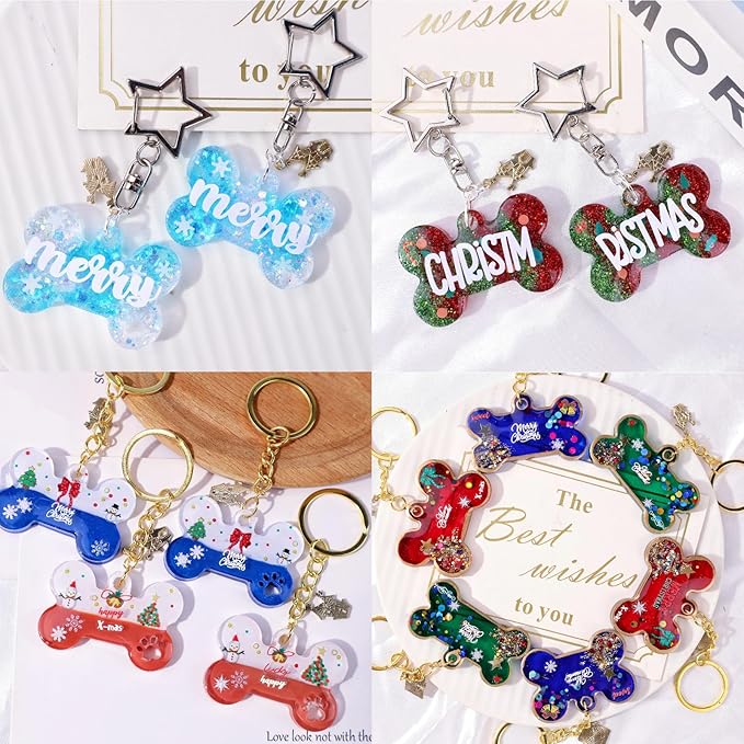 LET'S RESIN Pet Tag Resin Molds Silicone For Cat Dog | Epoxy Resin & UV Resin Bone Shape Keychain Molds with 10Pcs Key Ring & 10pcs Jump Ring, DIY Keychain Pendant Charm Crafts