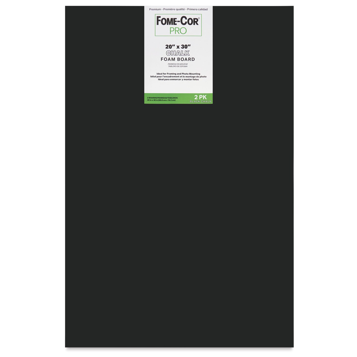 Fome-Cor Pro Black Chalk Foam Board - 20&#x22; x 30&#x22; x 3/16&#x22;, Black, Pkg of 2 Sheets