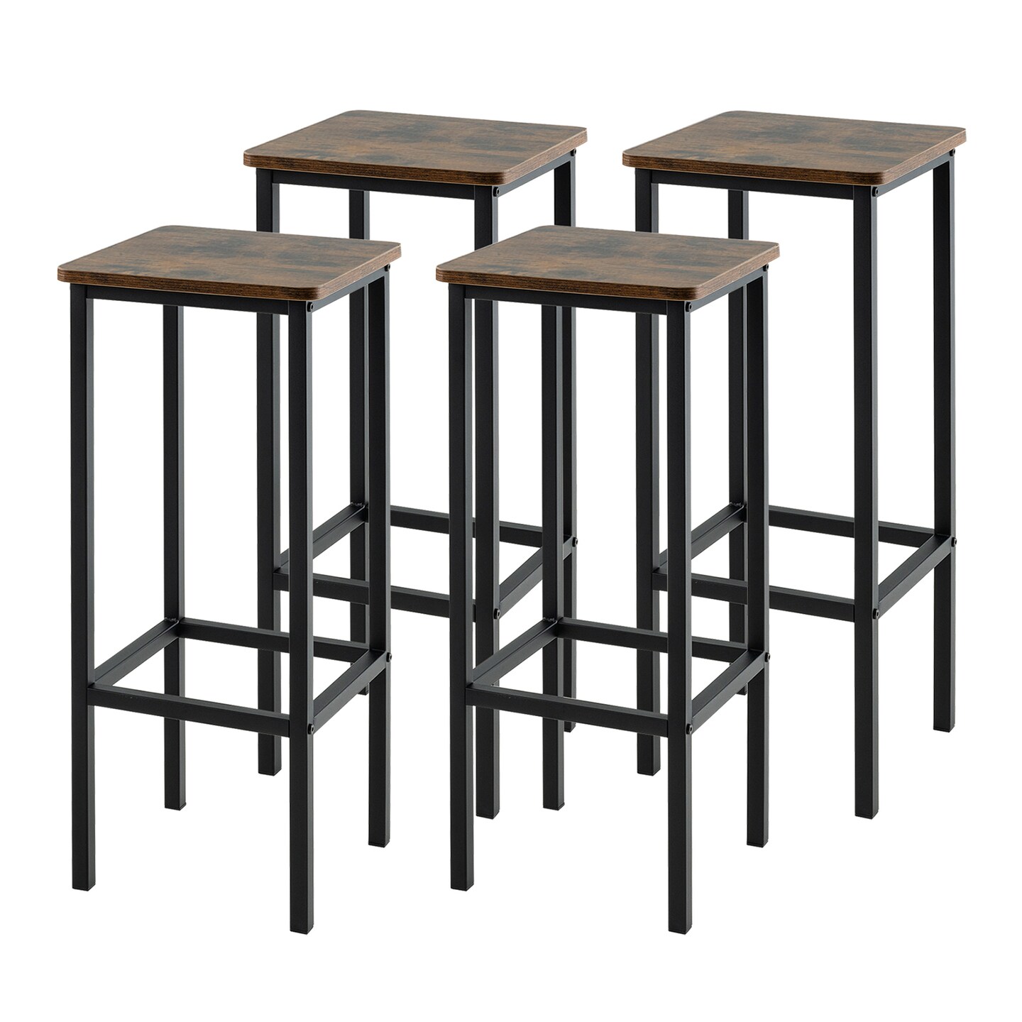 4-Piece Bar Stool Set with Coffee Upholstery and Metal Legs with Footrest - 12&#x22; x 12&#x22; x 28&#x22;
