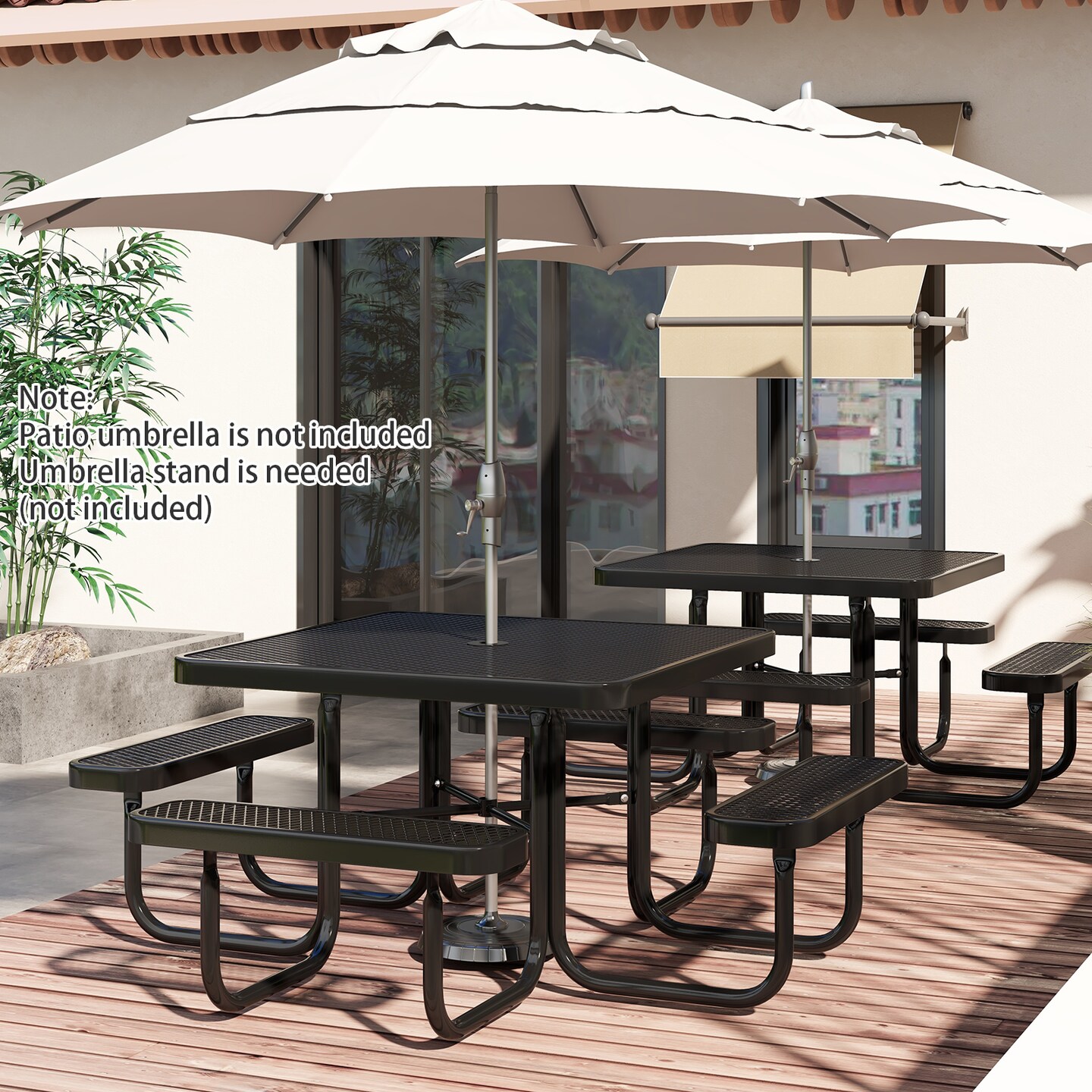 Square Picnic Table and Bench for 8 Person with Seats and Umbrella Hole - 76&#x22; x 76&#x22; x 30&#x22; (L x W x H)