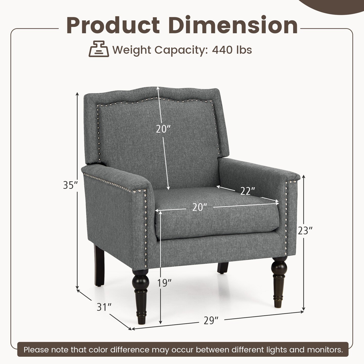 Mid-century Modern Armchair Linen Fabric Upholstered Accent Chair with Cushion