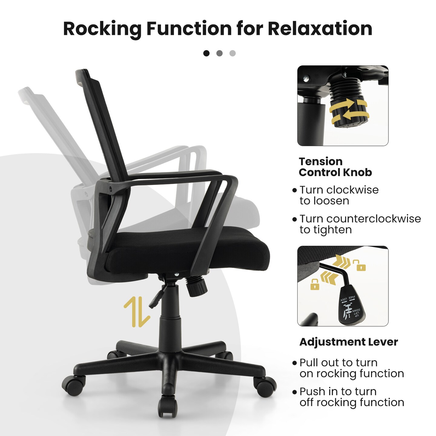 Black Office Chair Swivel Adjustable Height Mesh Back Lumbar Support Rolling Task Chair 300 Lbs