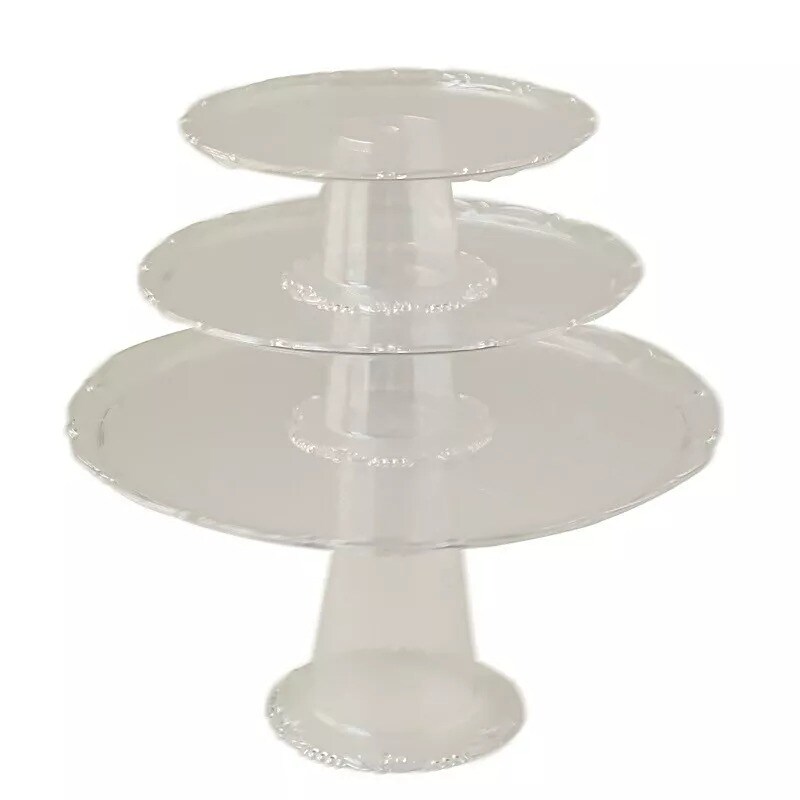 3 Clear Round Plastic CUPCAKE Display STANDS Stackable Dessert Pedestals Party