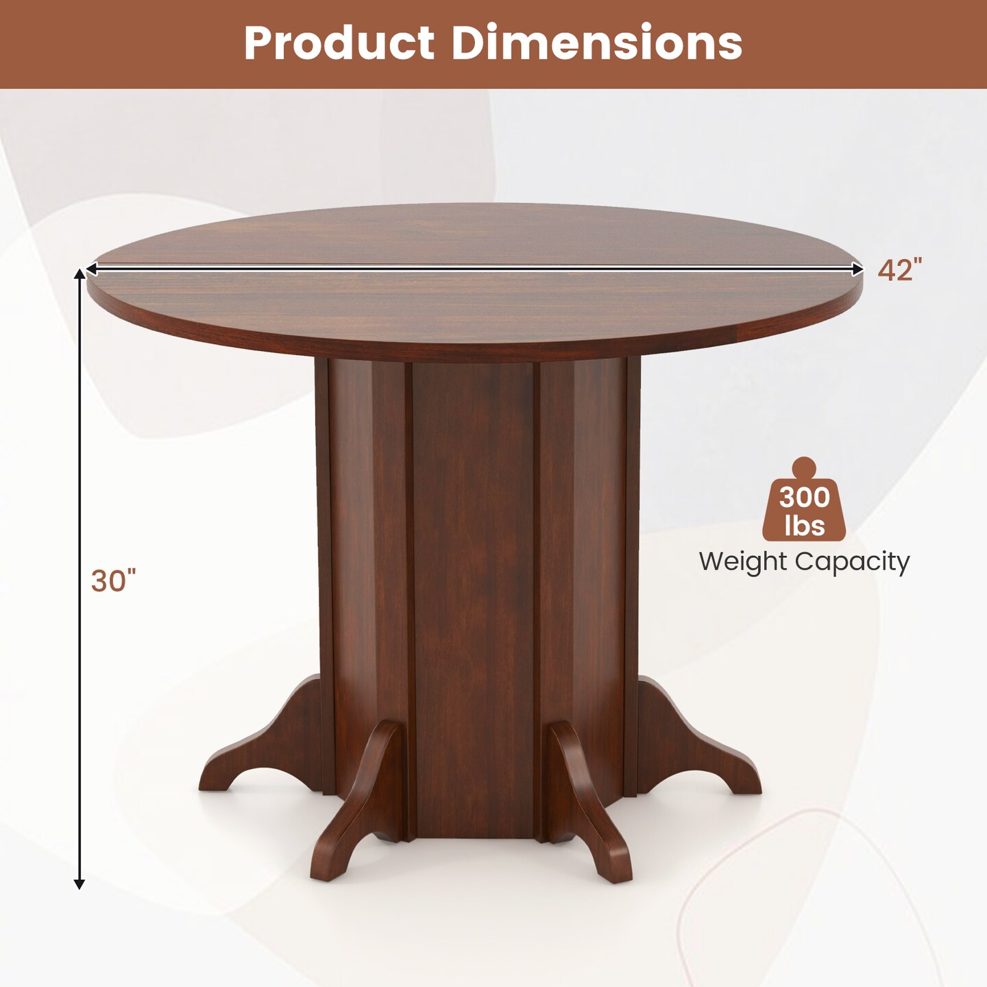 Round Dining Table with Pedestal Base for 4-6 People-Walnut - Walnut