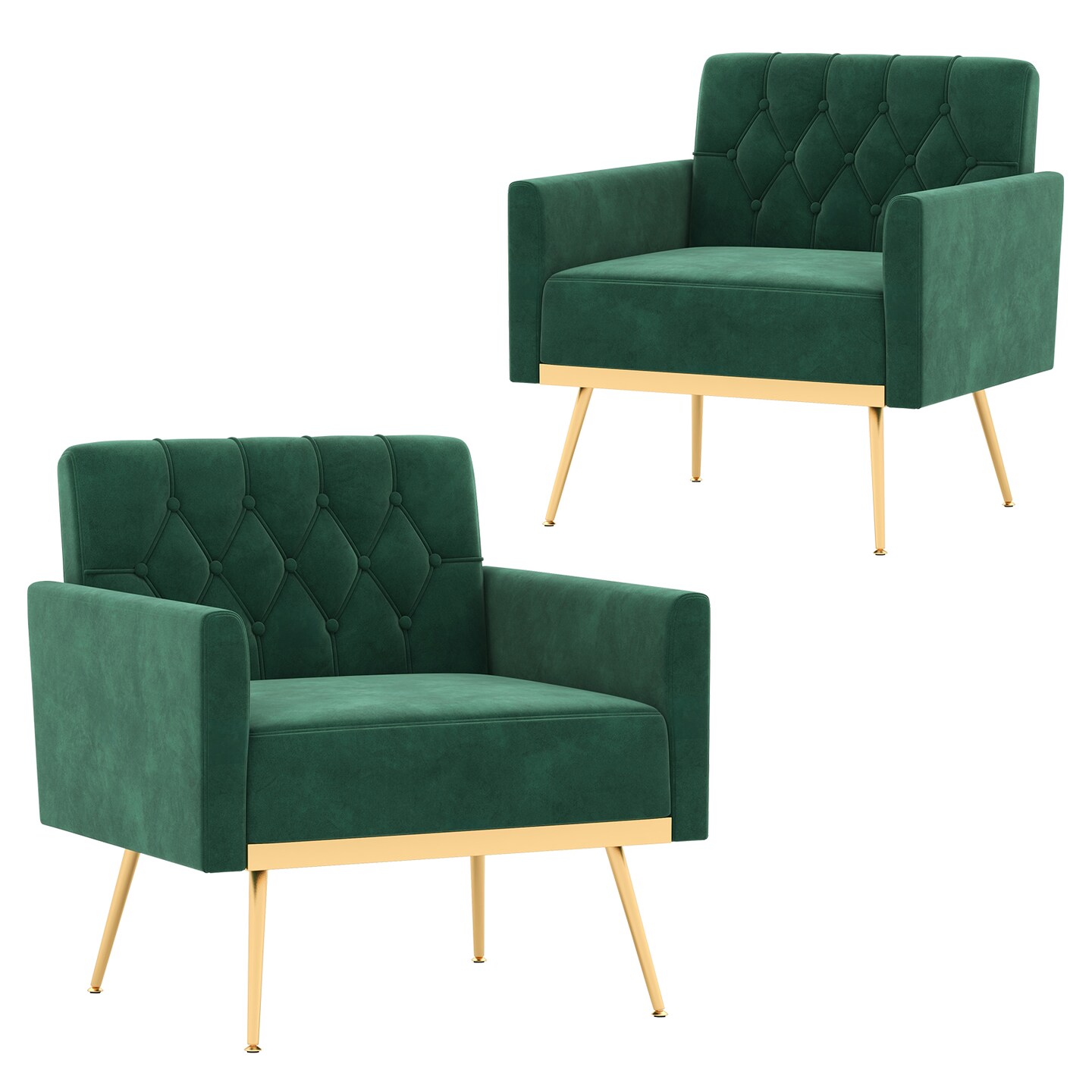 Modern Velvet Accent Chair with Button Tufted Back Golden Metal Legs and Adjustable Foot Pads