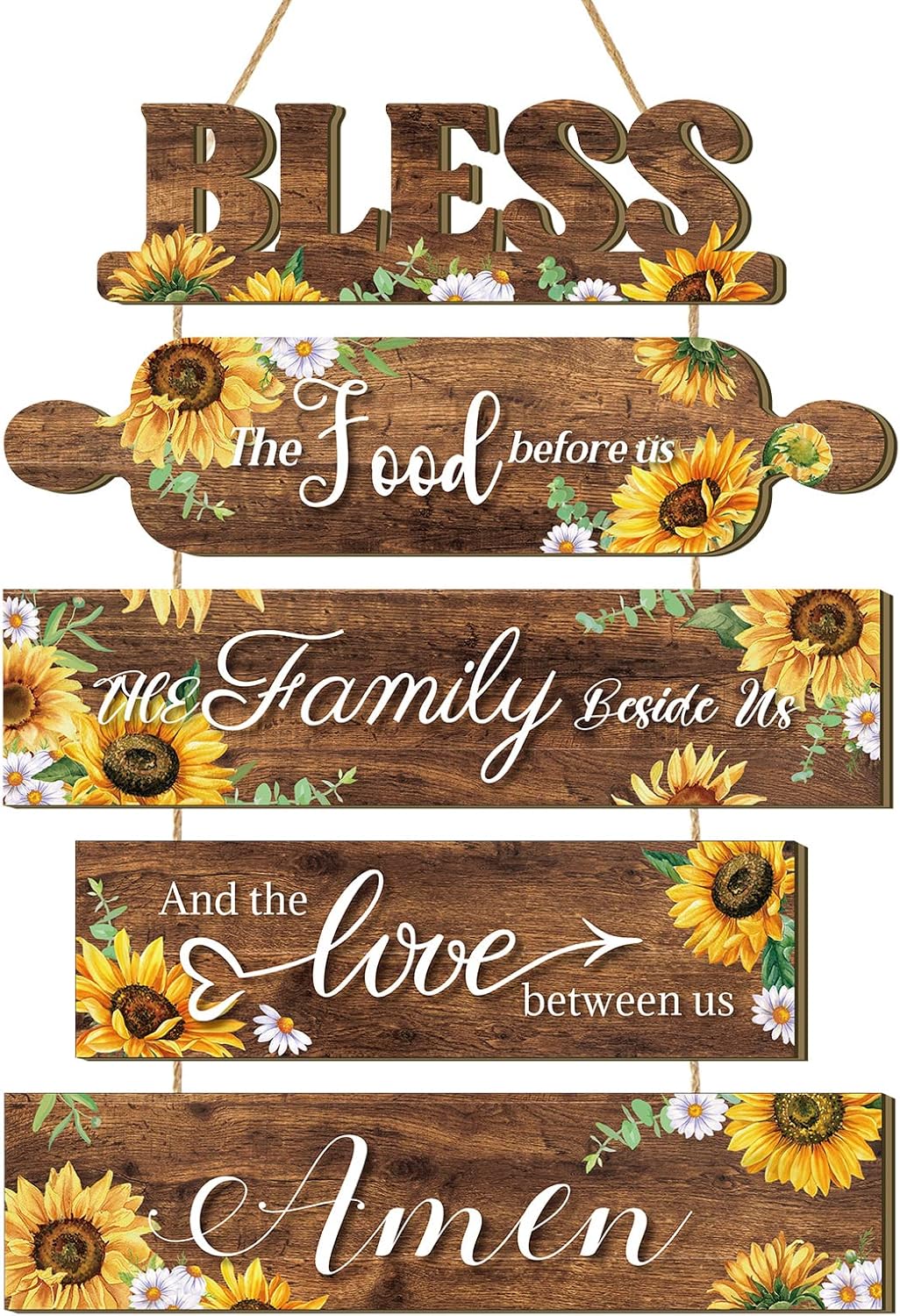 Sunflower Kitchen Wall Decor Bless The Food Before Us Sign Farmhouse Wooden Signs Rustic Dining Room Wall Art Country Vintage Hanging Decoration for Home Kitchen Room(Classic Style)