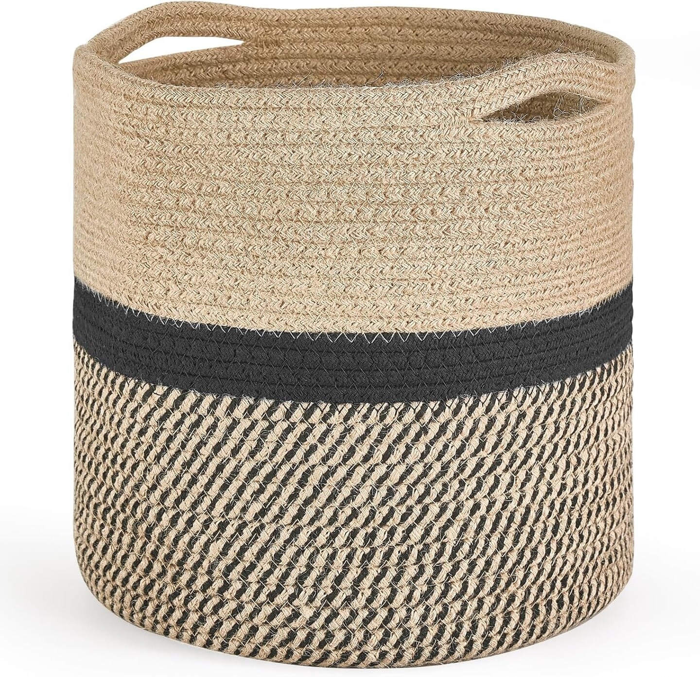 12 Inch Woven Jute Cotton Rope Plant Basket, Decorative Storage Basket with Handles