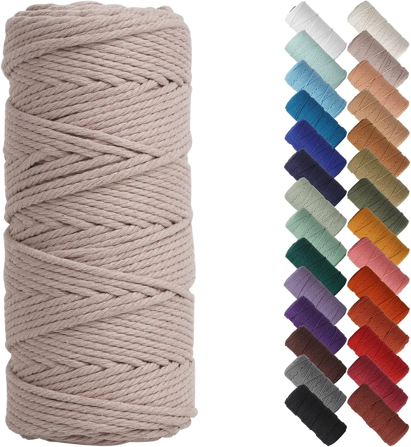 3mm x 109 Yards Natural Macrame Cord, Beige Cotton Rope for Wall Hangings, Plant Hangers, DIY Crafts & Knitting