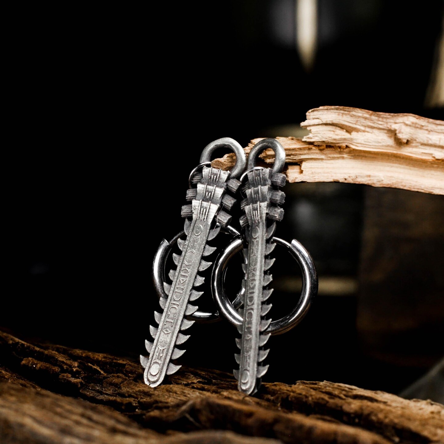 Chainsaw Blade Earrings - 925 Silver Handmade Gothic Industrial