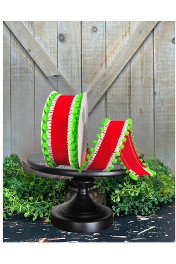1.5&#x22; Red Velvet Pom Ribbon: Lime Green (10 Yards)