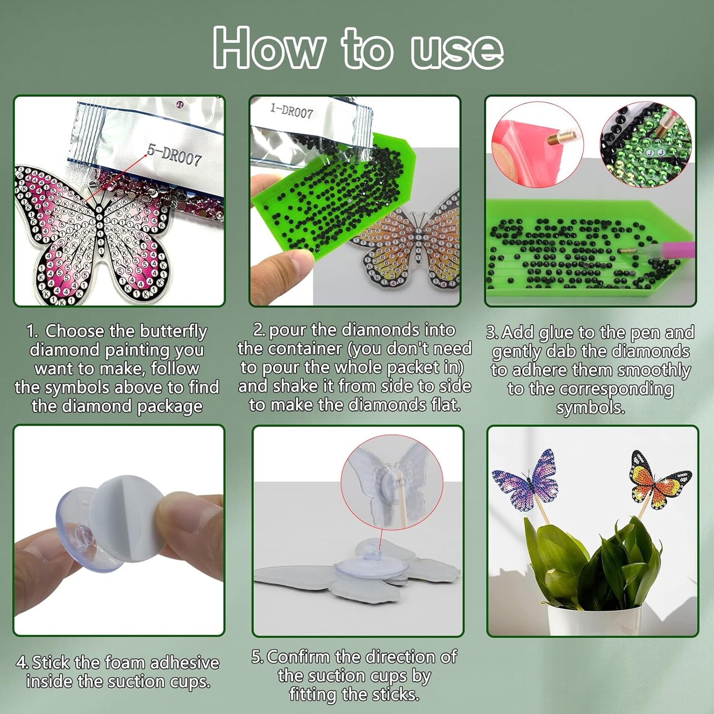 8 Pcs Butterfly Diamond Art Kits for Adults, Diamond Painting Kits for Outdoor Decor, Garden Porch Balcony Yard Decorations Arts and Crafts for Outside