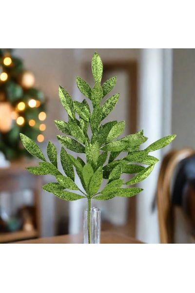 23&#x22; Glitter Bay Leaf Spray: Lime Green