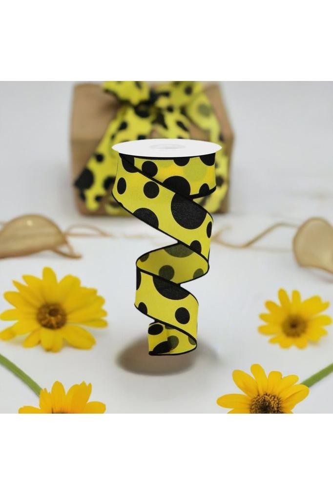 1.5&#x22; Giant Three Size Polka Dot Ribbon: Yellow &#x26; Black (10 Yards)