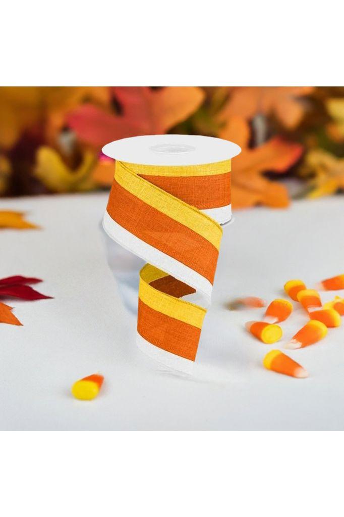 2.5&#x22; Tricolor Striped Ribbon: Orange/White, Yellow (10 Yards)