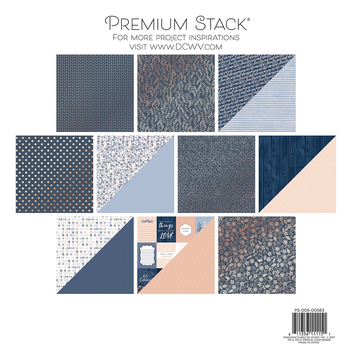 DCWV Double-Sided Cardstock Stack 12"X12" 20/Pkg-Indigo Kraft & Rose Gold, 10 Des/2 Each