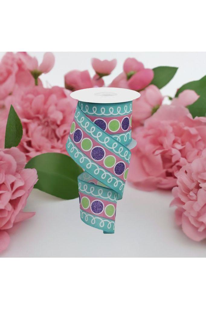 2.5&#x22; Striped Glitter Circle Loops Ribbon: Teal (10 Yards)