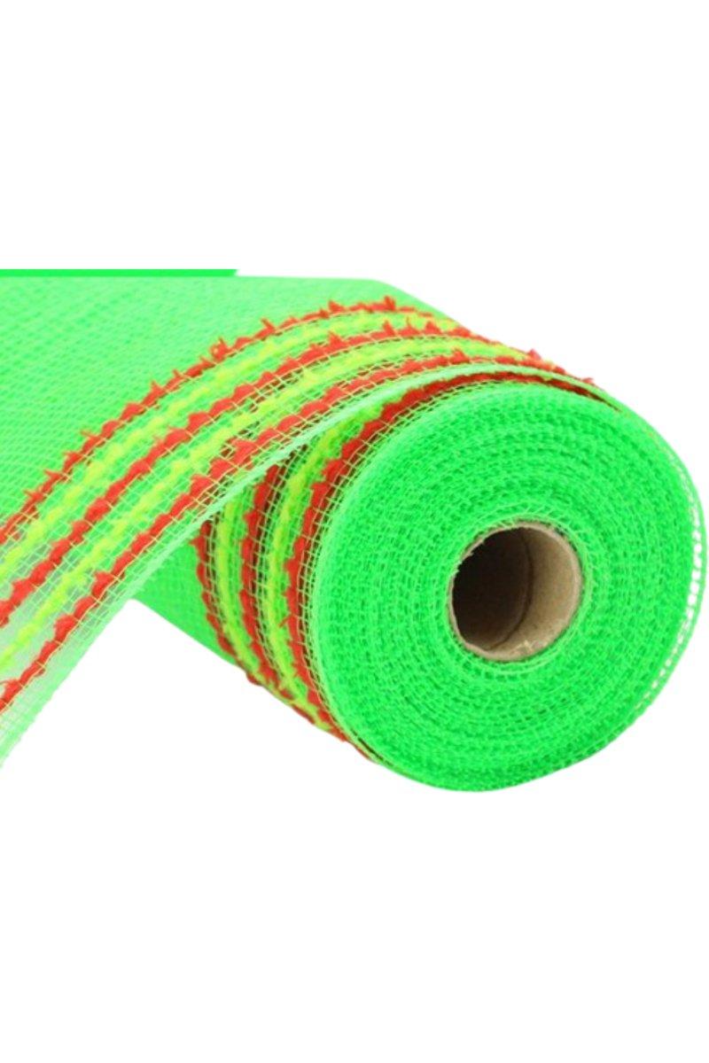 10.5&#x22; Drift Border Mesh Ribbon: Lime Green/Red (10 Yards)