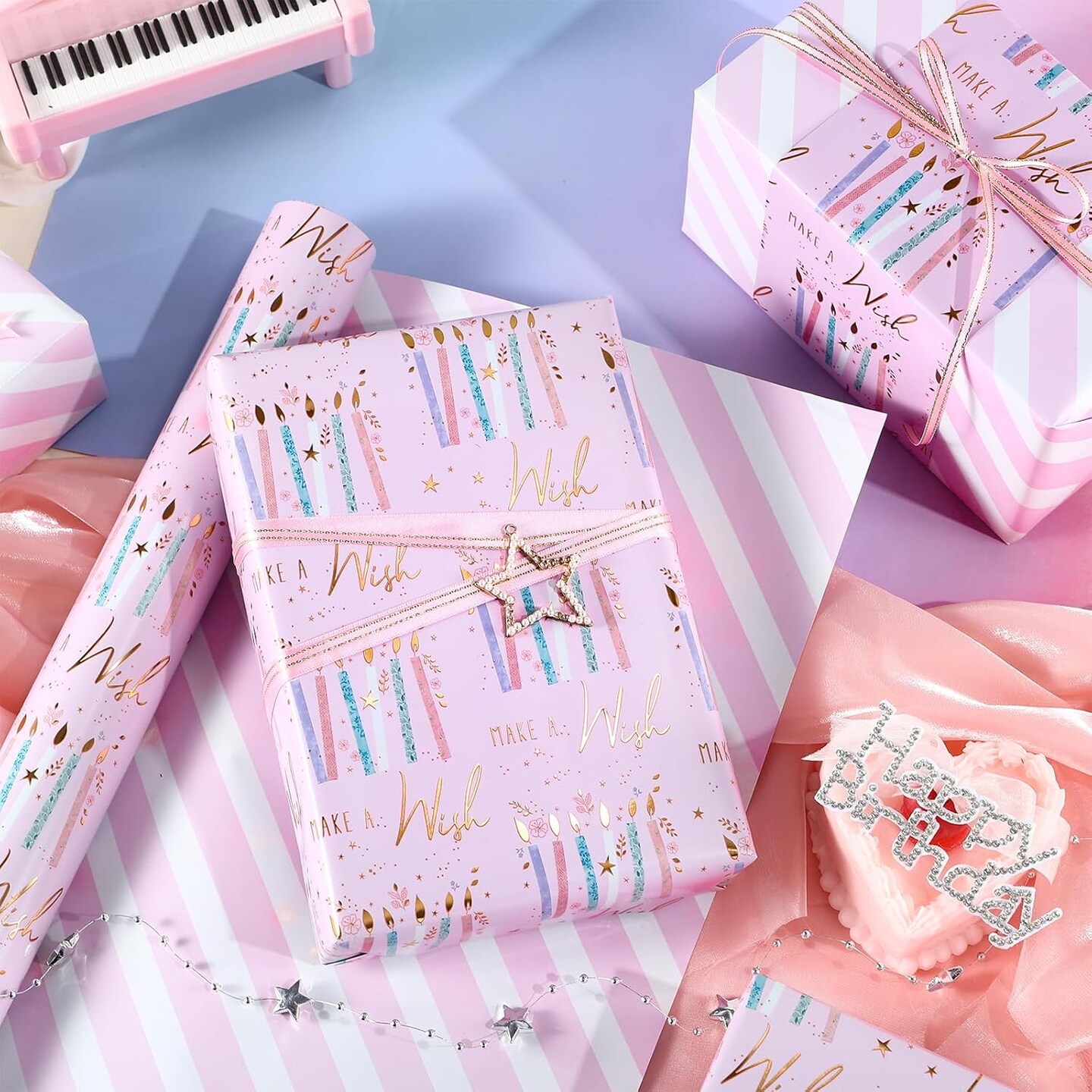 Reversible Birthday Wrapping Paper Roll 17 inches x 32.8 Feet