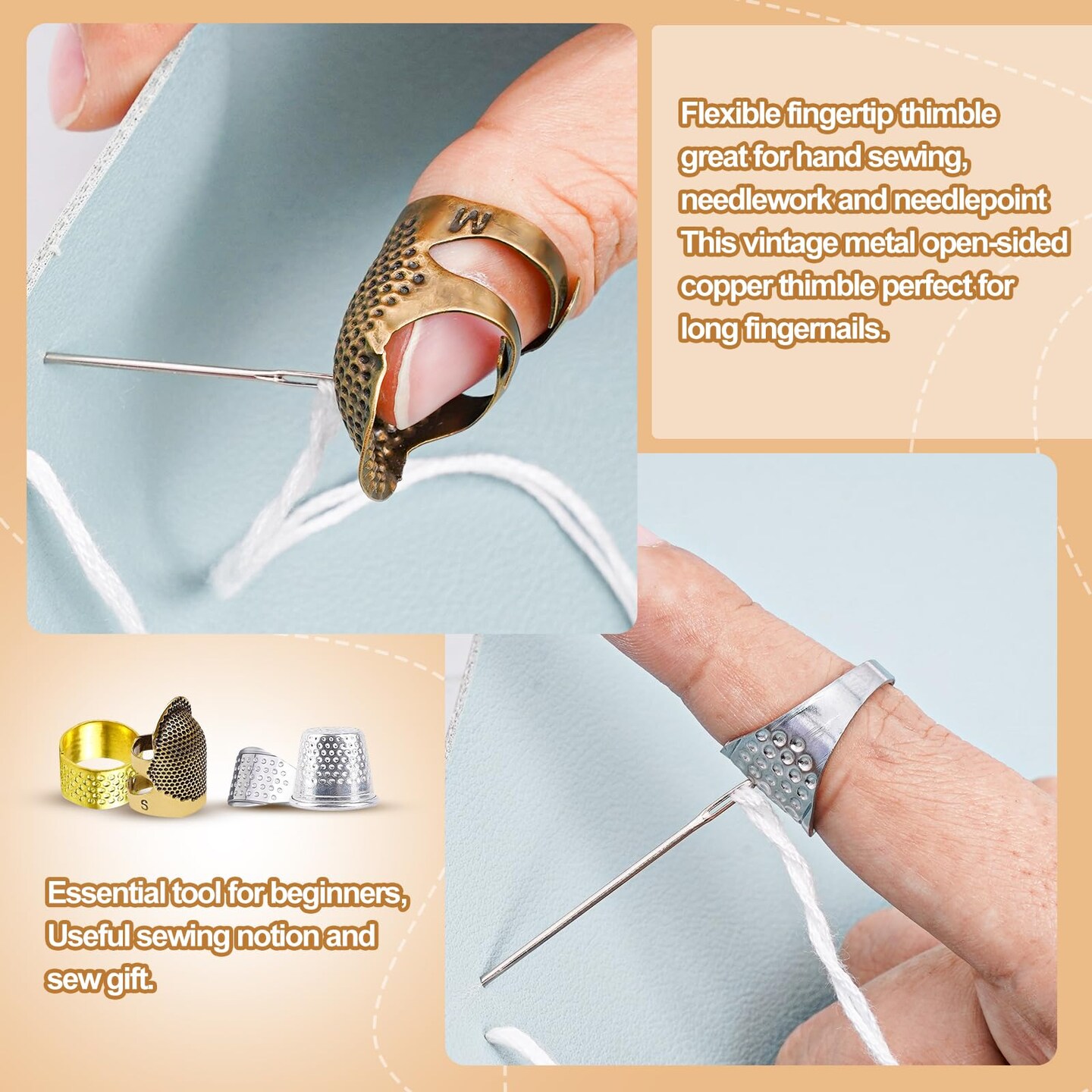 20 Pcs Sewing Thimble Kit,thimbles for Hand Sewing,Needle threaders,Seam Rippers for Sewing,Measuring Tape and Thread Snips, Hand Embroidery Craft(Complete Sewing Kit)