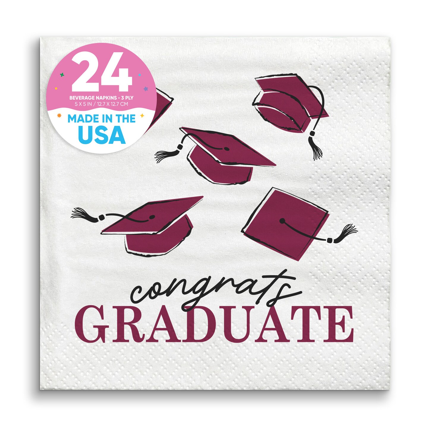 Big Dot of Happiness Maroon Graduation Napkins, Congrats Graduate Party Supplies Color Printing on White 3-Ply Paper Beverage Cocktail Napkins - 24 Ct