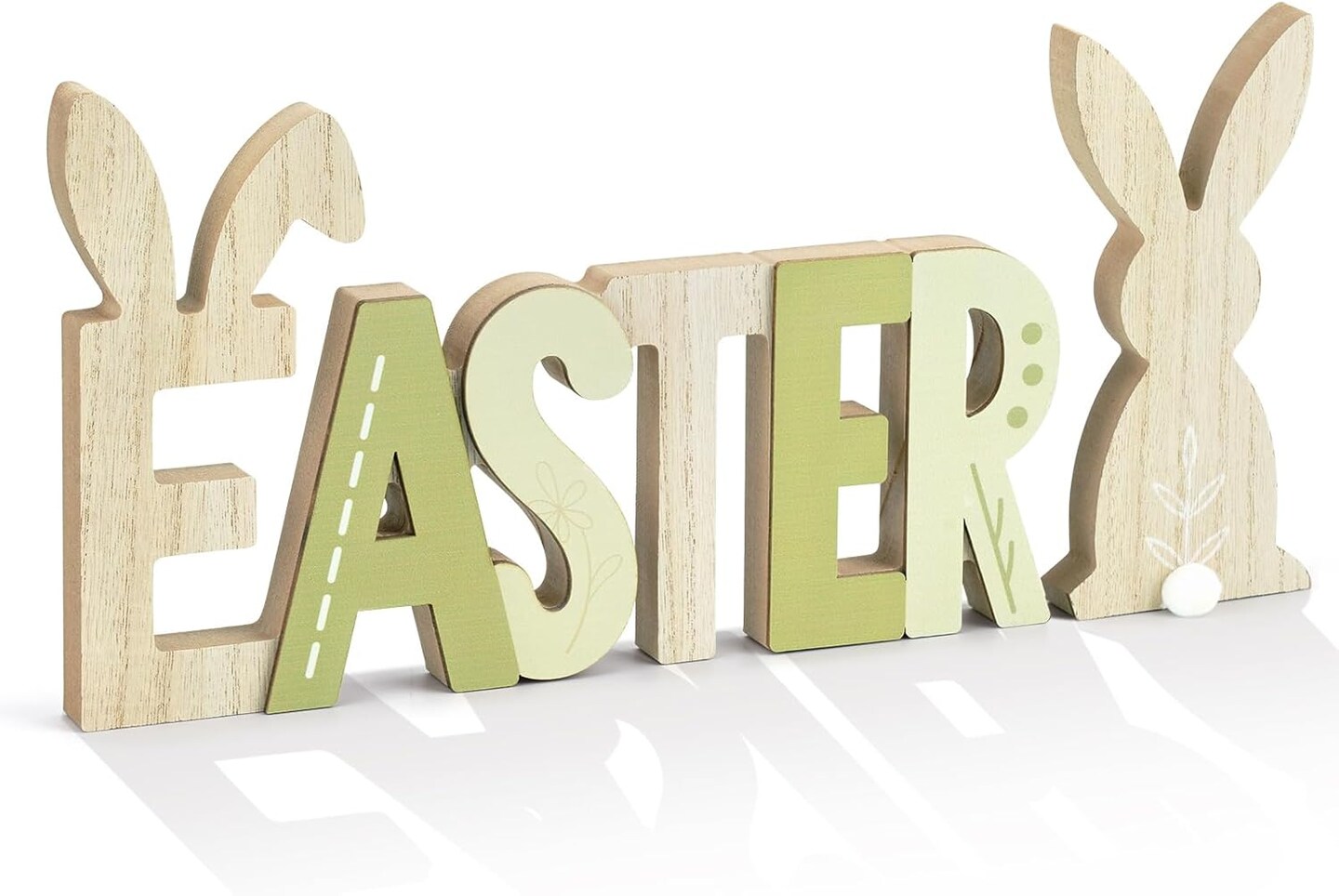 Farmhouse Easter Sign Decor – Wooden Bunny Centerpiece for Tables, Spring Easter Home Decor for Mantel, Shelf, & Tiered Tray