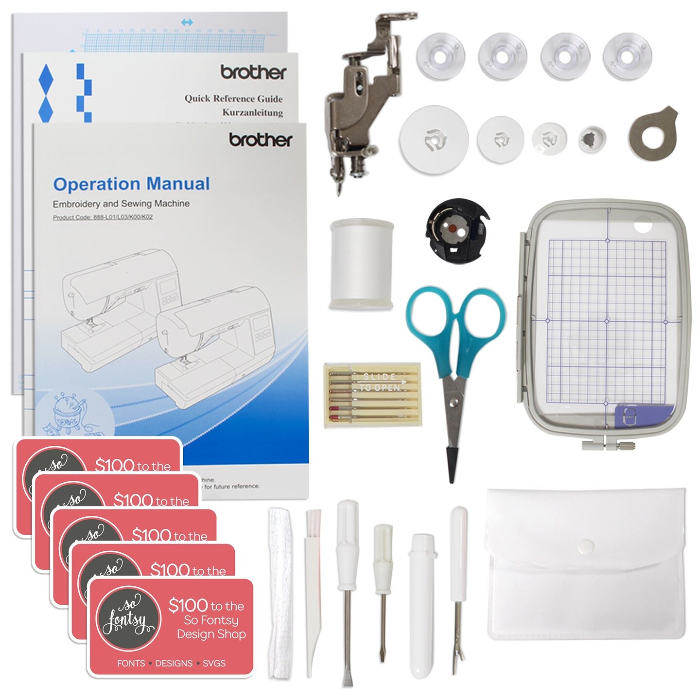 Brother PE900 5" x 7" Embroidery Machine Bundle with 250+ Accessories