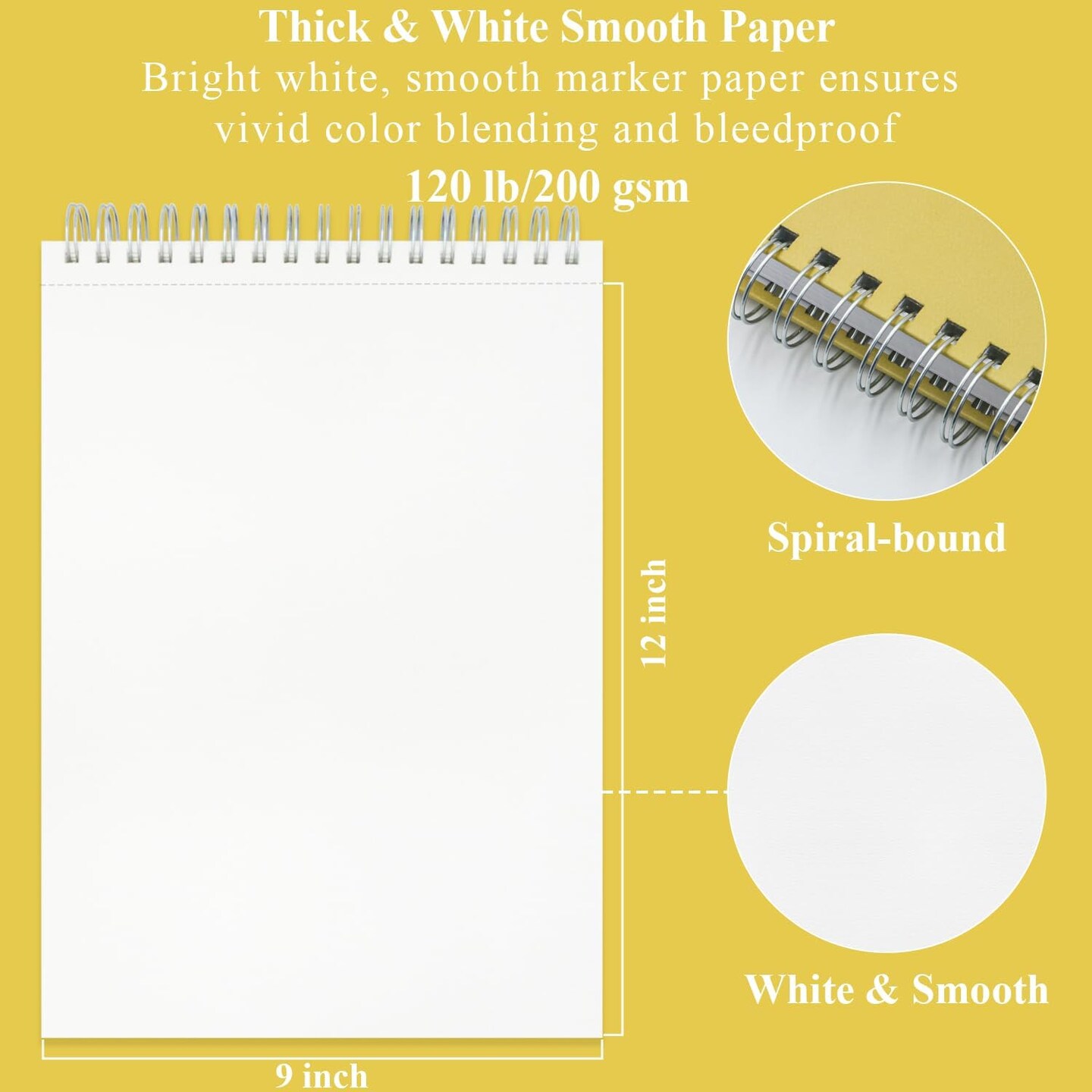 Marker Paper Sketchbook 9x12 Bleedproof 60 Sheets 120lb Alcohol Marker Pad