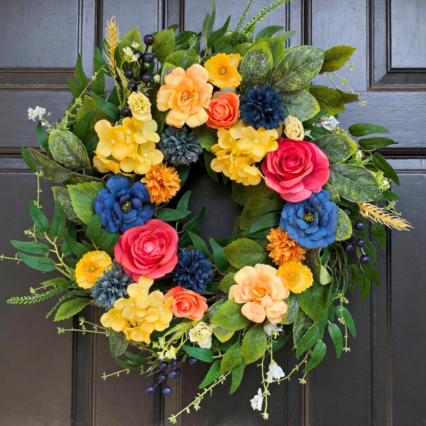 22–24 Inch Spring Wreath for Front Door – Handmade Floral Wreath with Hydrangea, Peony, Rose & Eucalyptus Greenery for Indoor Outdoor Home Decor