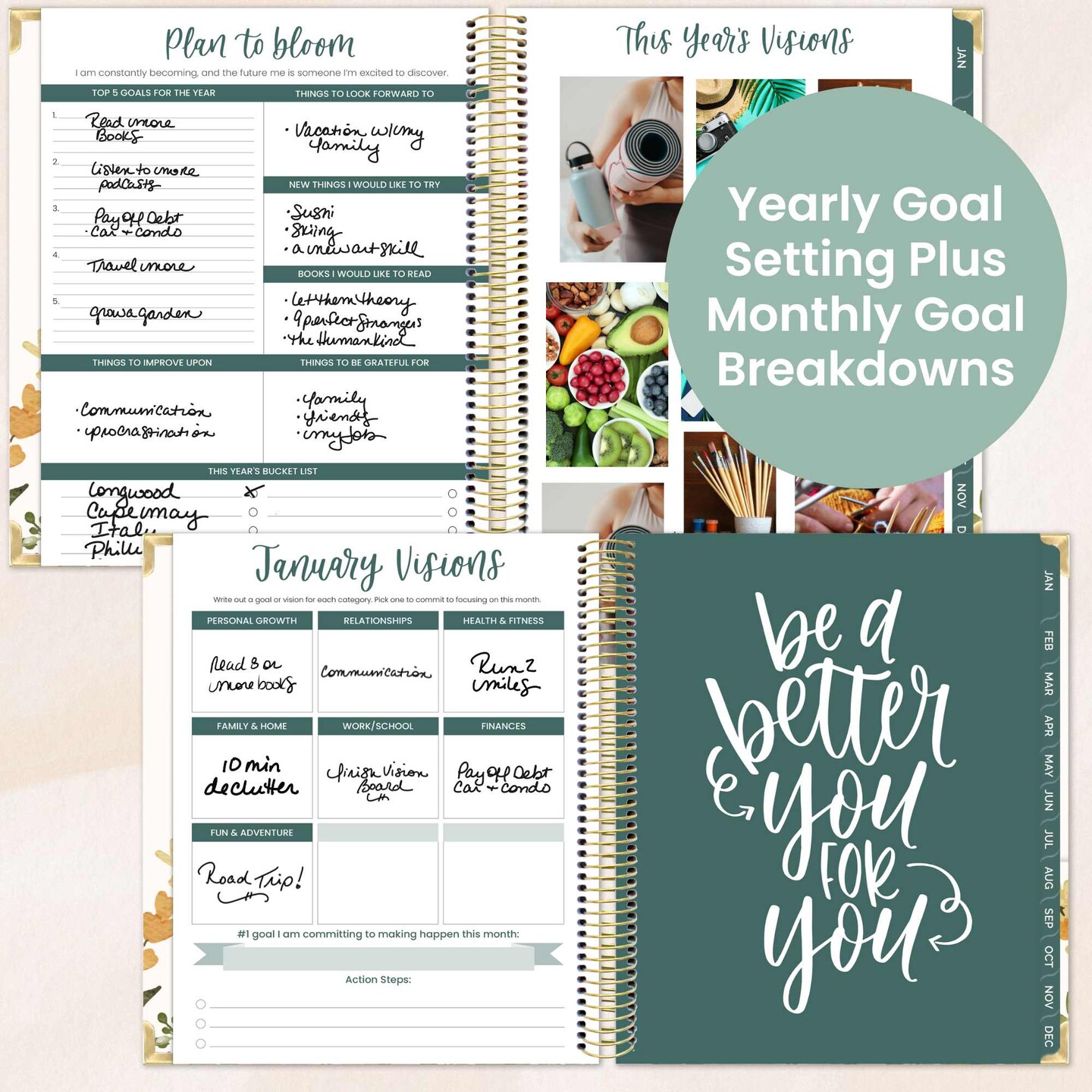 bloom daily planners 2026 Hard Cover Weekly &#x26; Monthly Vision Planner, 7.5&#x22; x 9&#x22;, Beige Bouquet