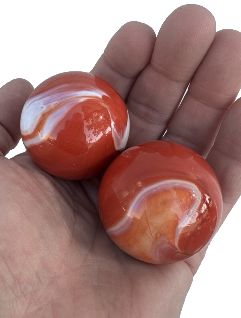 2 Mammoth 42mm CARROT Marbles 1-5/8" Glass Ball Orange/White Giant LARGE Swirl