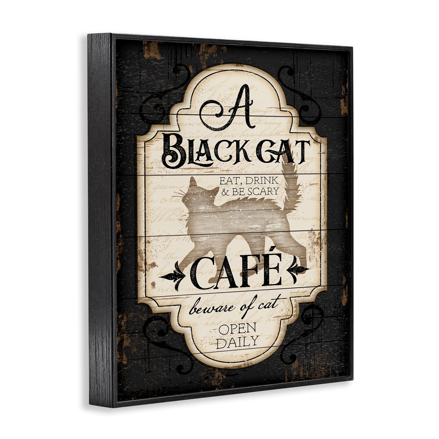 Black Cat Caf� Vintage Halloween Sign Spooky Witch Framed Giclee Art