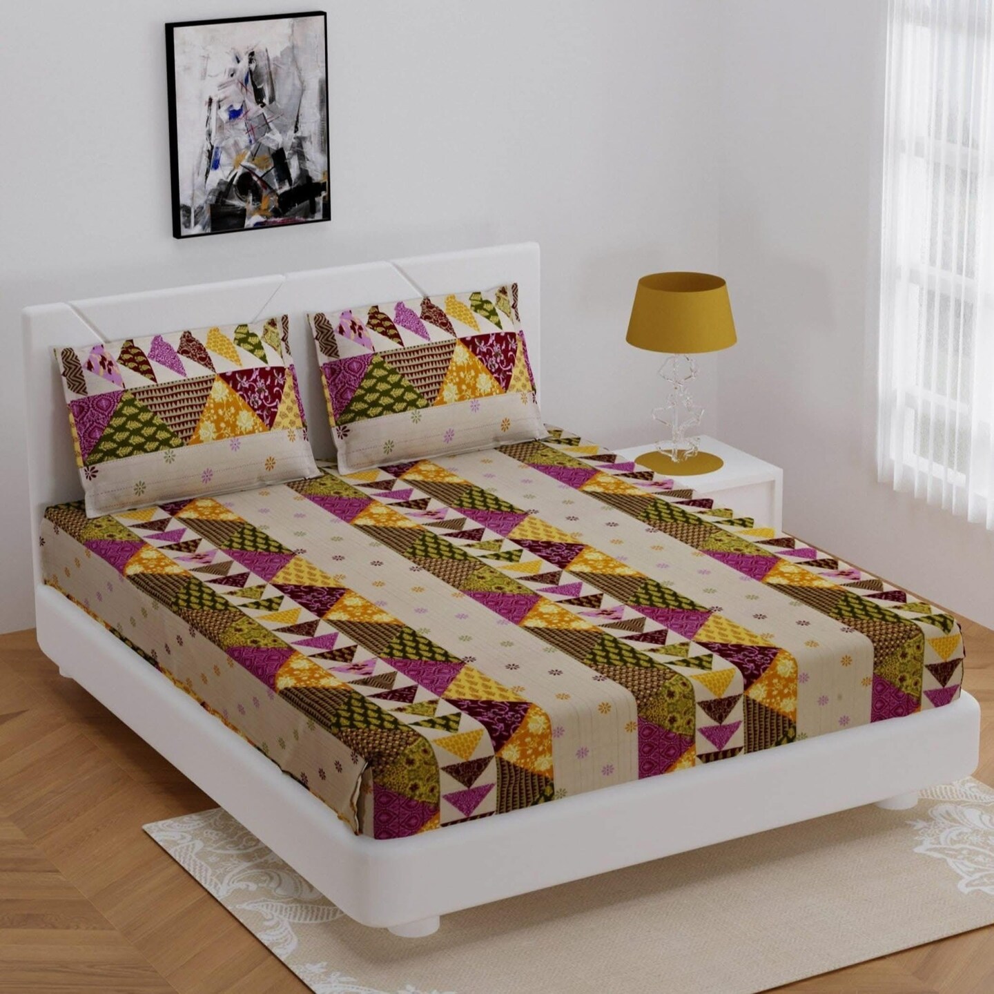 100% Cotton Sheets Indian Ethnic 3-piece Fitted Sheet Set 180 Thread Count 16 Inch Deep Pocket Premium Quality with Soft Pillowcases (king Queen Twin)