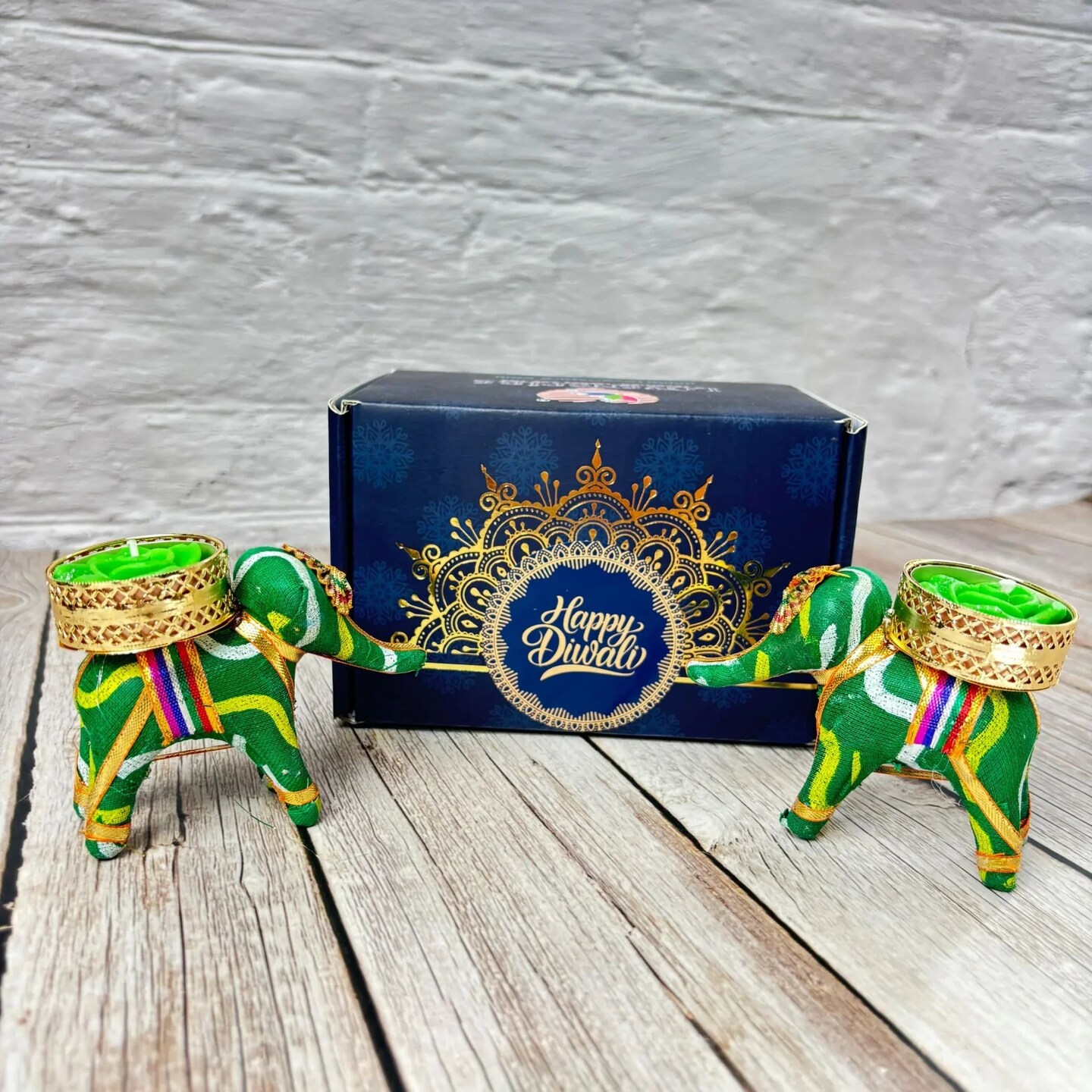 Diwali Gift Hamper Elephant Candle Holder Happy Diwali Stickers Custom Gifts Boxes Handmade Indian Festival Deepawali Hamper for Employees Home Office Friends Family - Return Gift Items