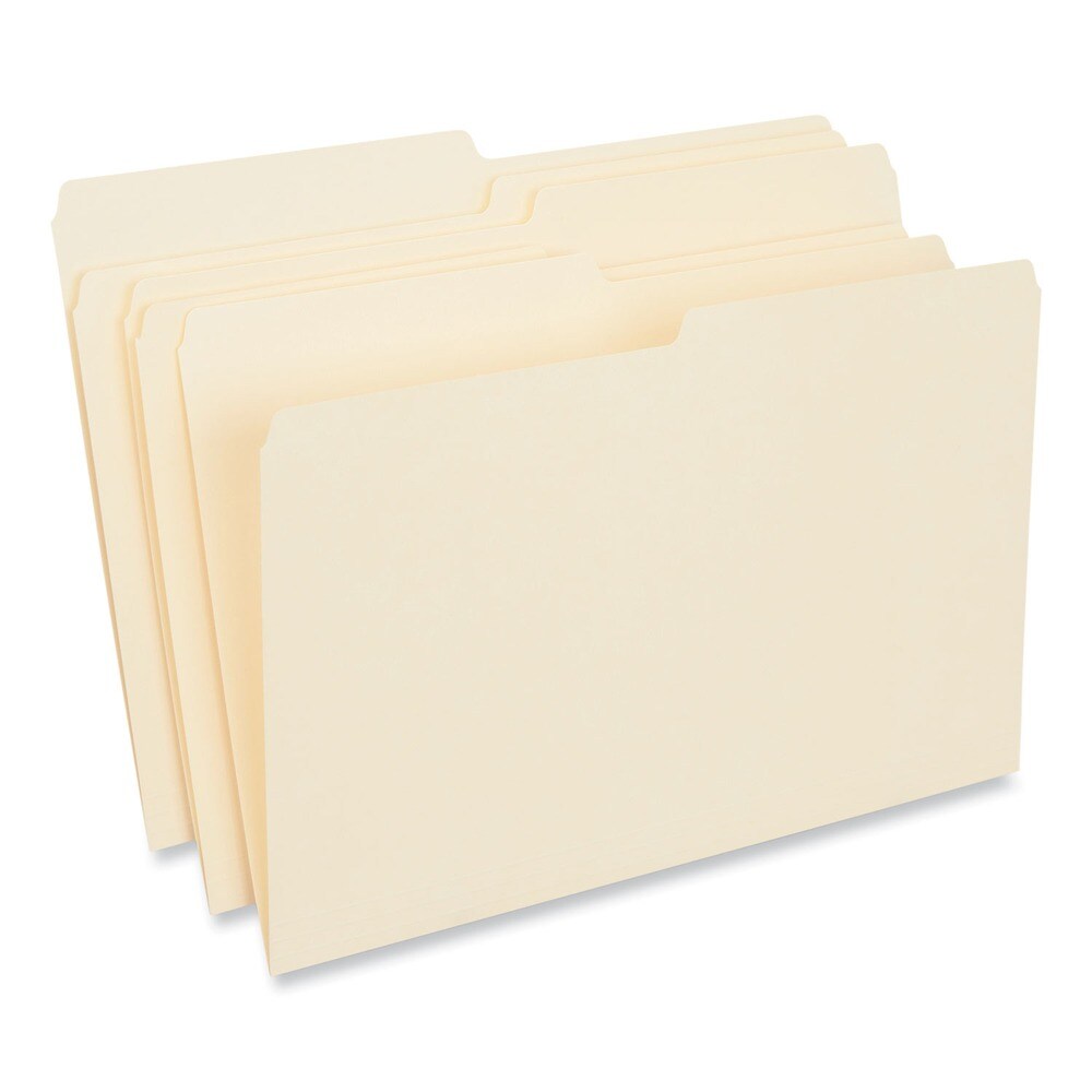 Universal 1/2 Cut Tabs 11-Point Assorted Positions Top Tab File Folders - Legal Size, Manila (100/Box)