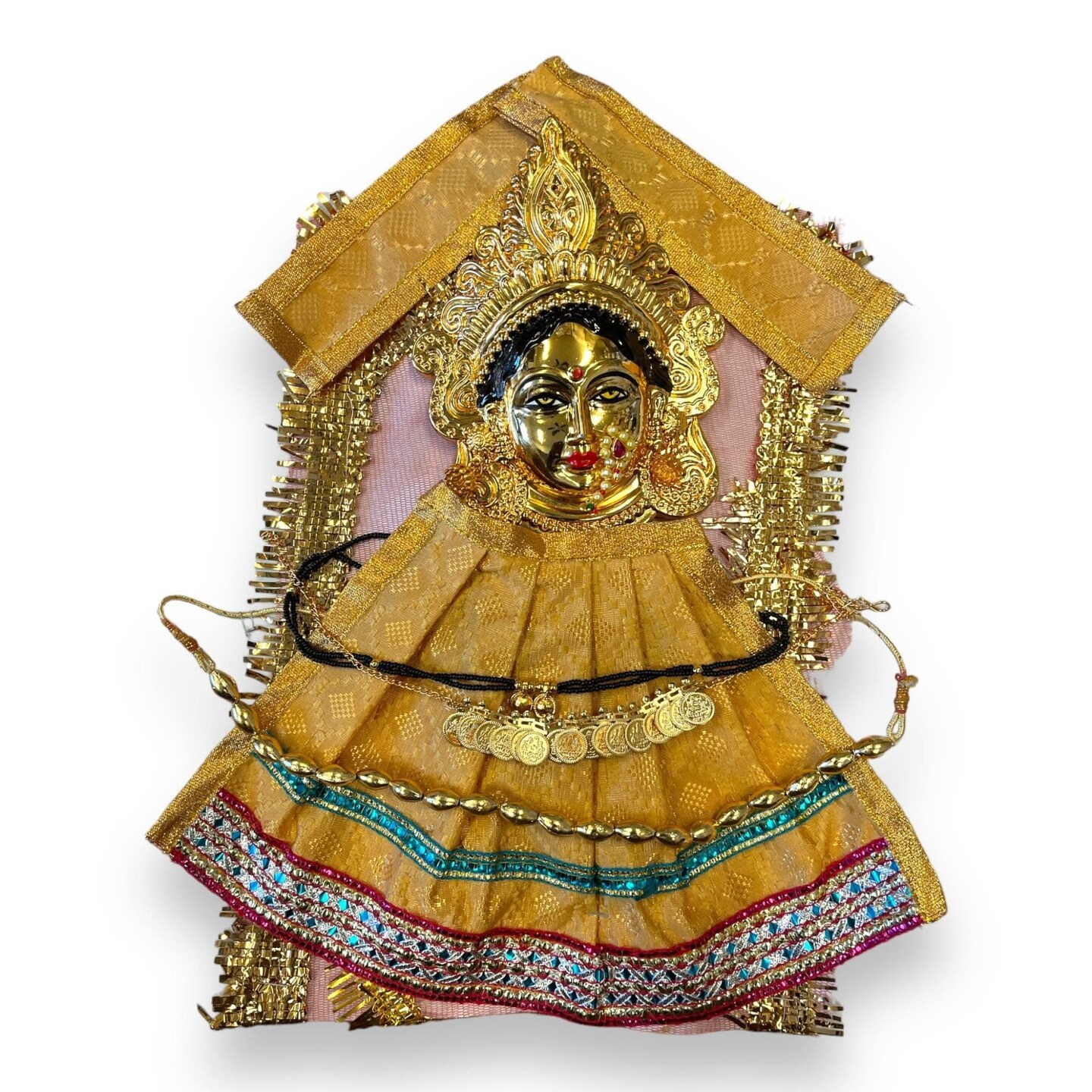 Vara Lakshmi Goddess Face Set Devi Mata Mukhota Face Idol with Dress Jewelry for Varalaxmi Vratam Navaratri Margashirsha Vratha Pooja Hindu Religious Temple Mandir - Mahalaxmi Goddess Face
