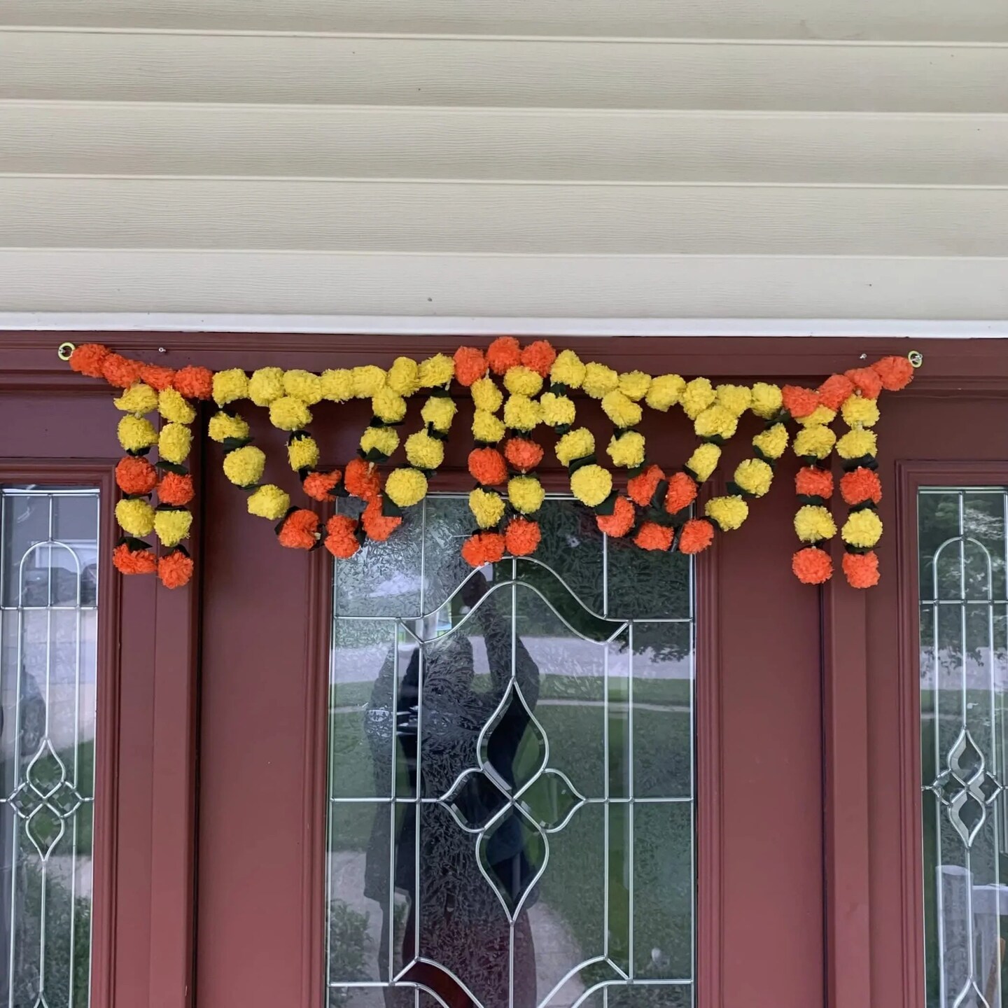 Marigold Jasmine Door Toran Hanging Valance Marygold Garland Mantle Window Decor Bandarwal Puja Diwali Decoration Day of the Dead Dia De Los Muertos Mexican Fiesta Halloween Decor (44 Inch)