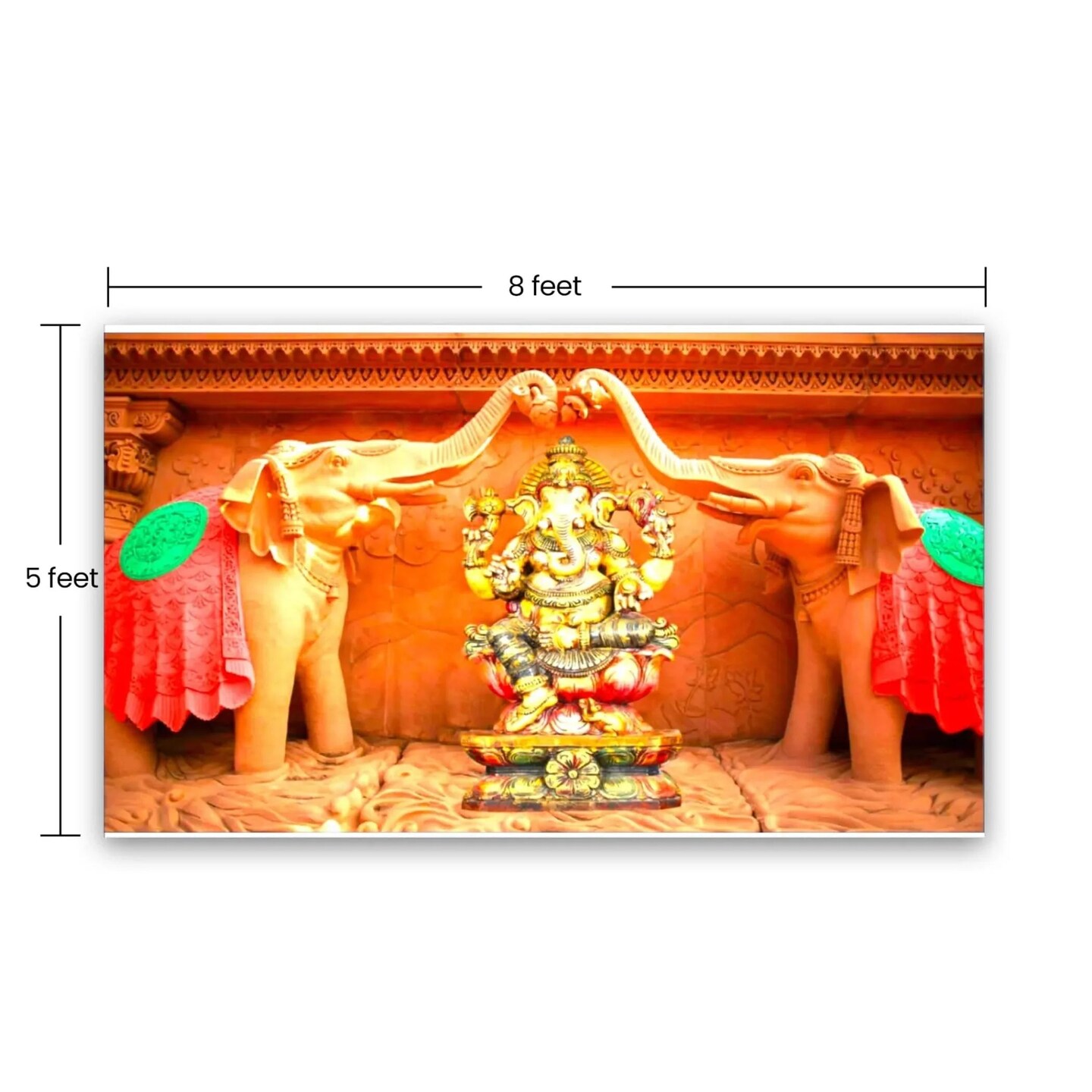 Elephant Ganesh Backdrop Indian Traditional Cloth 5x8 Feet Backdrop Pooja Banner Indian Wall Art Photo Decor Banner Diwali Decor Wedding Backdrop Decorative Pooja Cloth