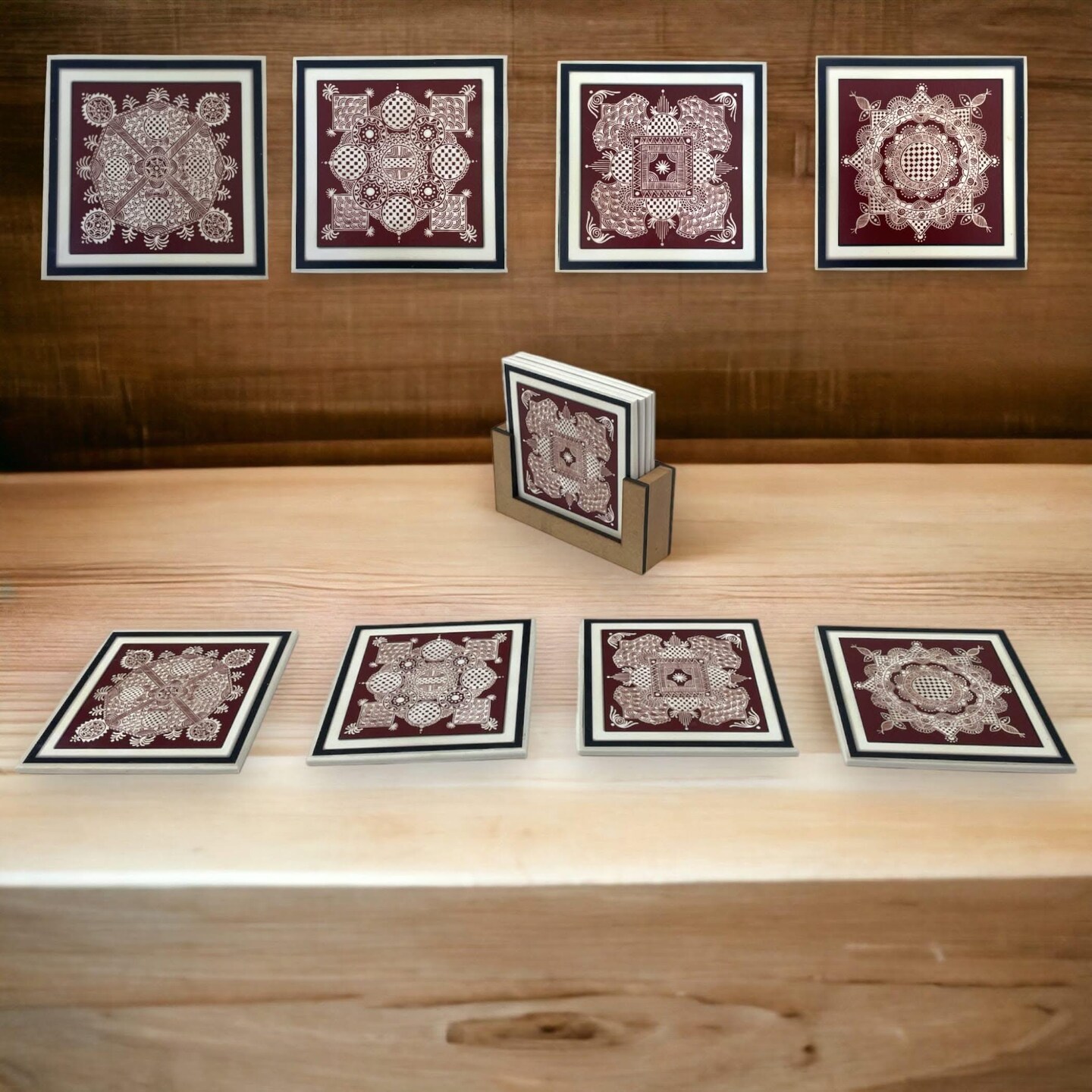 Set of 4 Acrylic Plastic Tea Coasters with 1 Holder Absorbent Durable Drink Coaster for Coffee Table Living Room Decor Contemporary Coaster Housewarming Return Gift