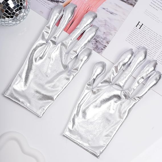 Shiny Metallic Gloves Sliver Alien Gloves Halloween Cosplay Costume Gloves for Women and Girls