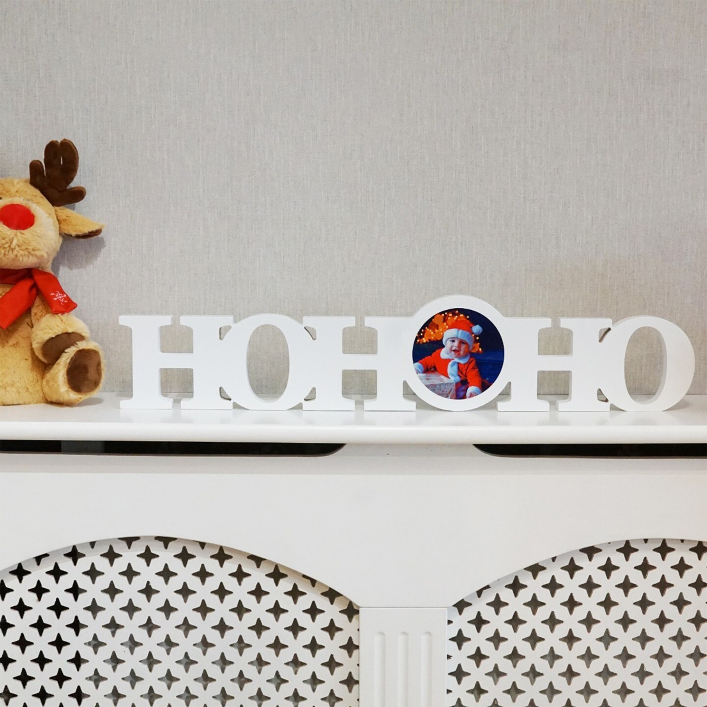 Sublimation Christmas White Coated Wood Word Blocks D&#xE9;cor for Holiday&#x2013; Sublimation Ready with 3.74&#x201D; Plate- HoHoHo